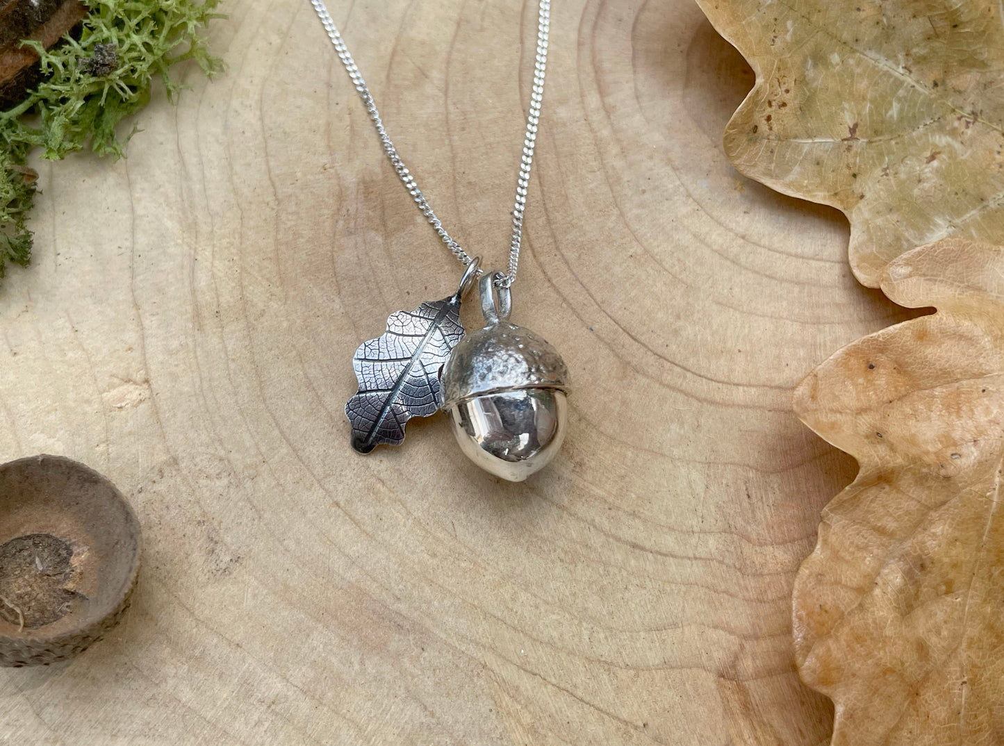 Silver Acorn & Oak Leaf Necklace by Curious Magpie Jewellery