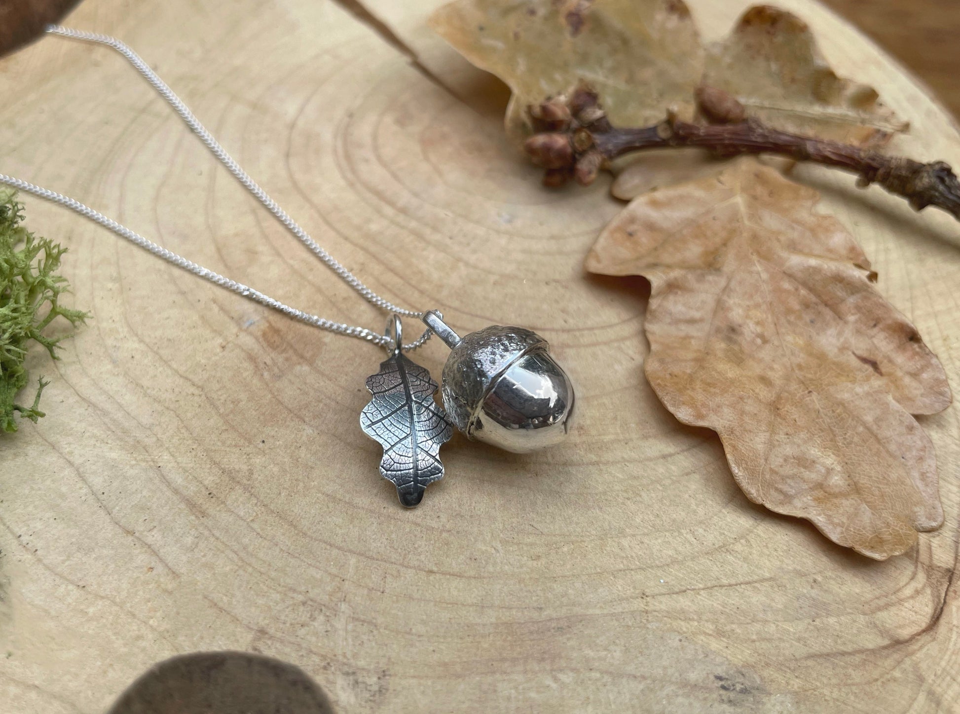 Silver Acorn & Oak Leaf Necklace by Curious Magpie Jewellery