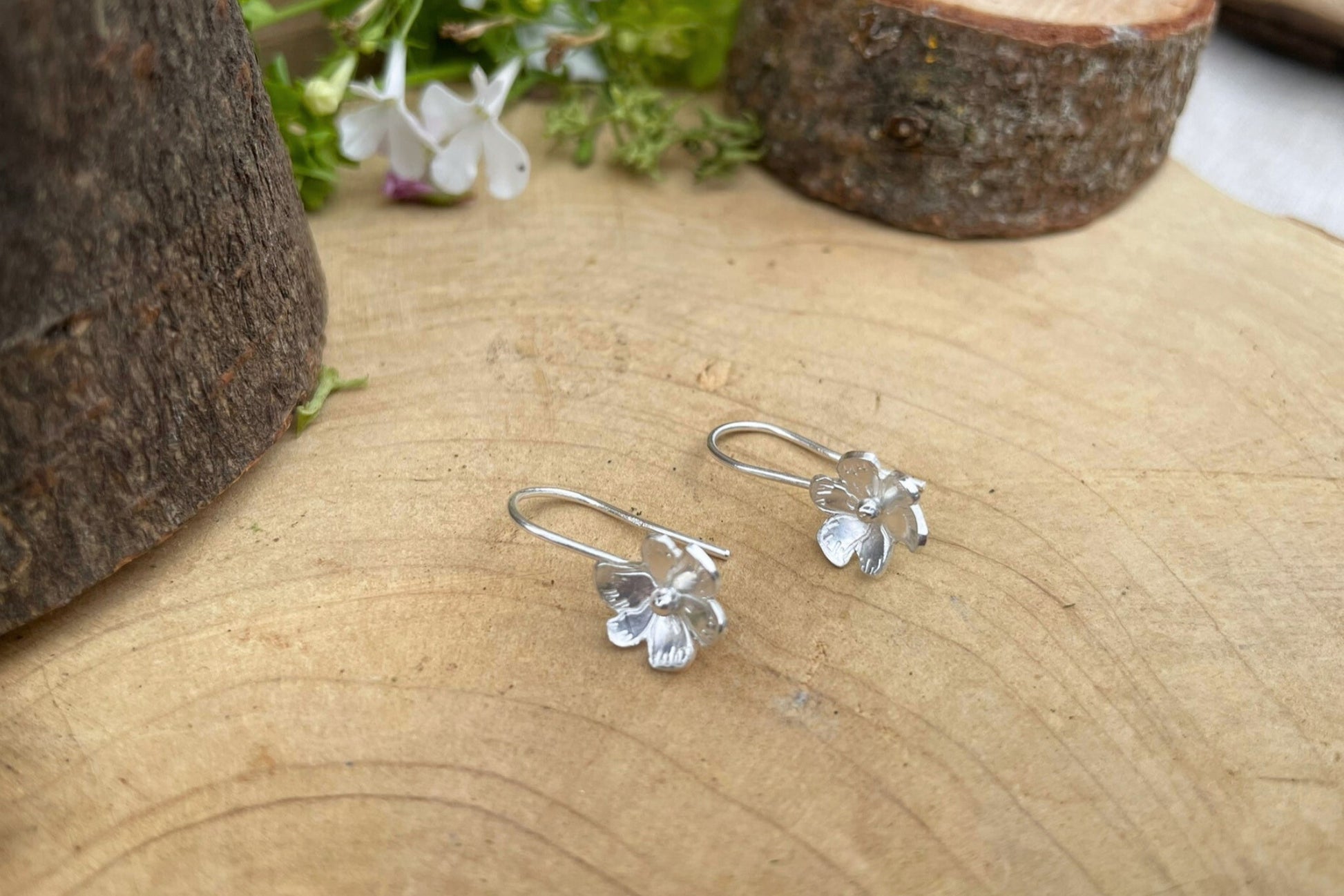 Silver Blossom Drop Earrings by Curious Magpie Jewellery