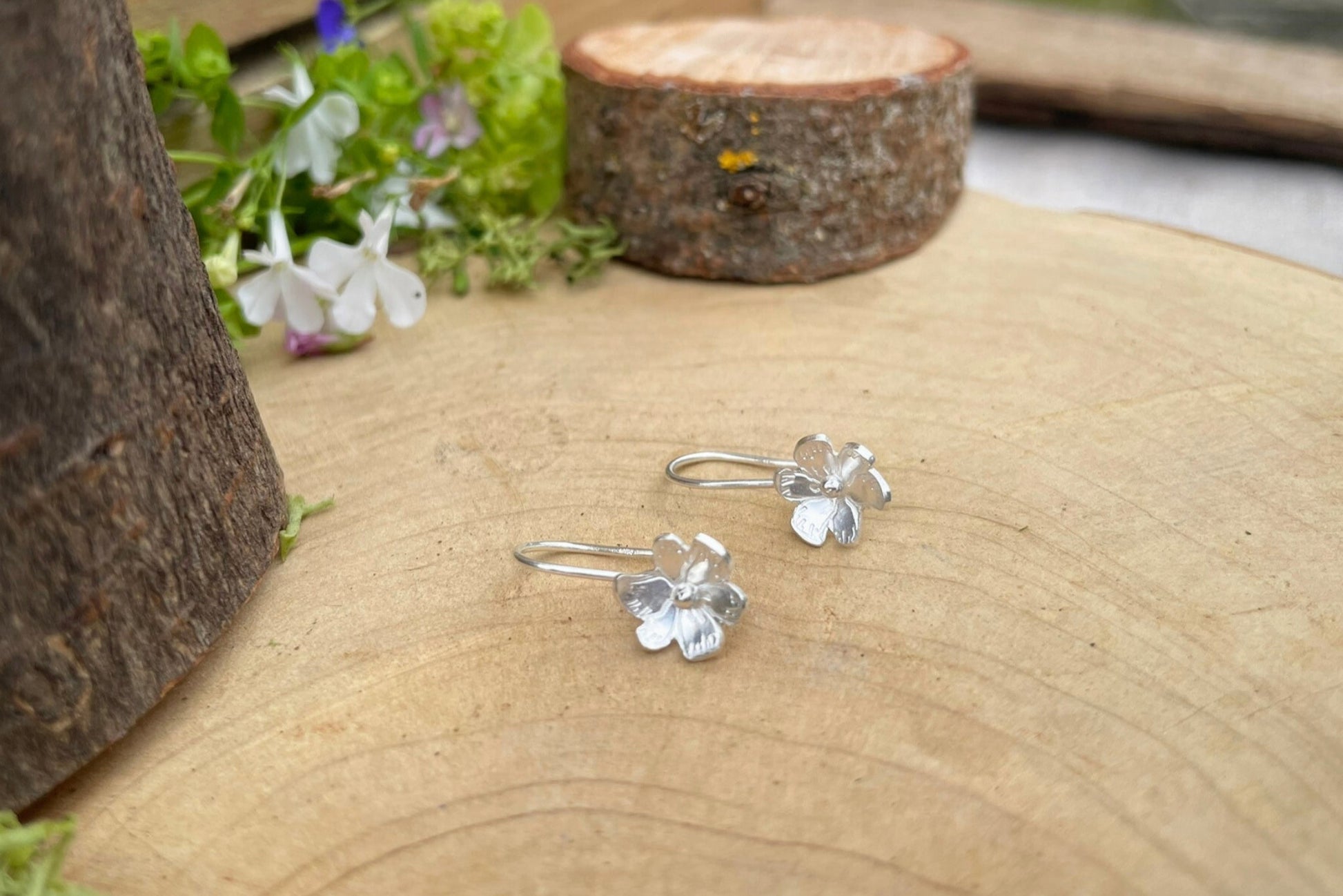 Silver Blossom Drop Earrings by Curious Magpie Jewellery