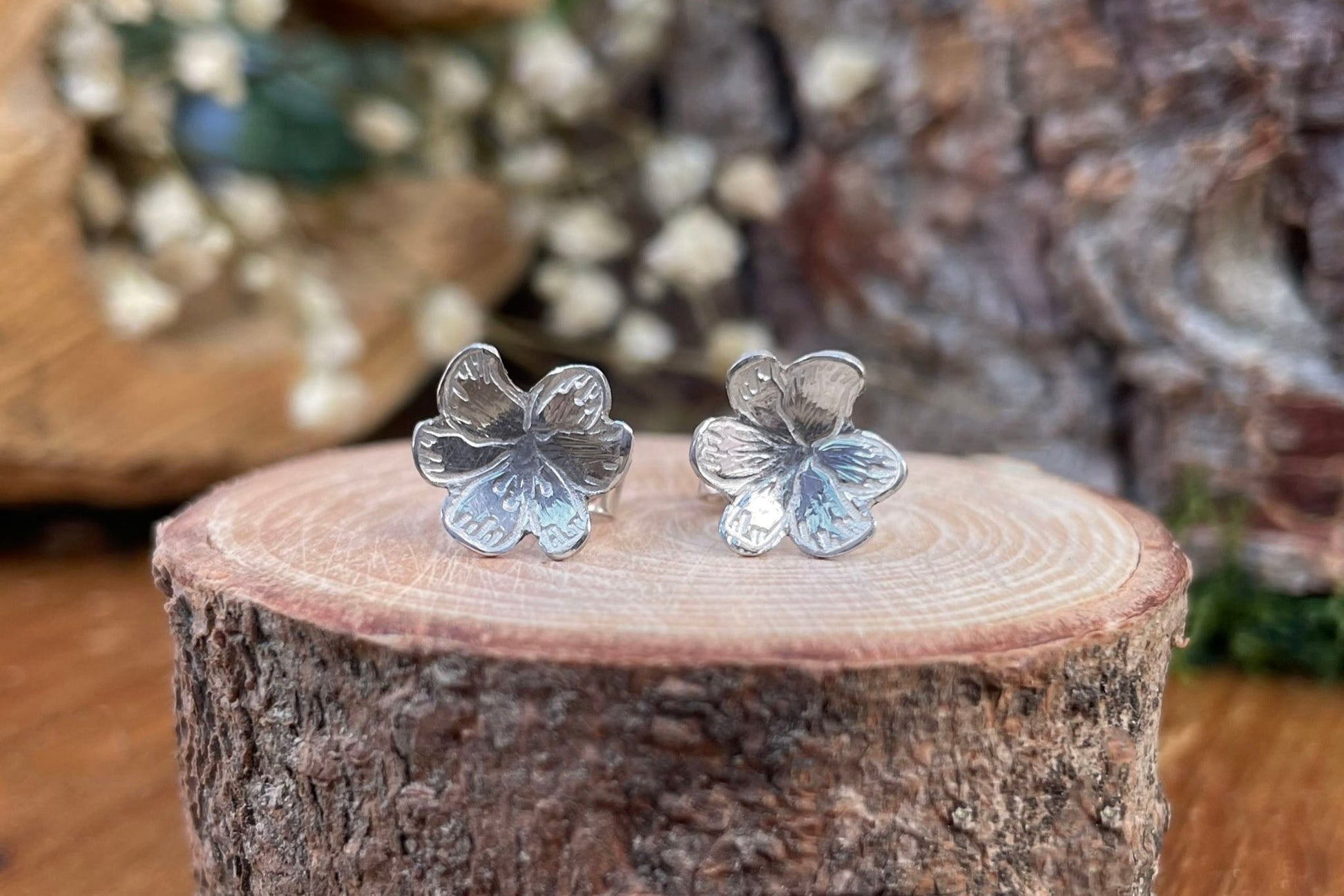 Silver Blossom Stud Earrings by Curious Magpie Jewellery