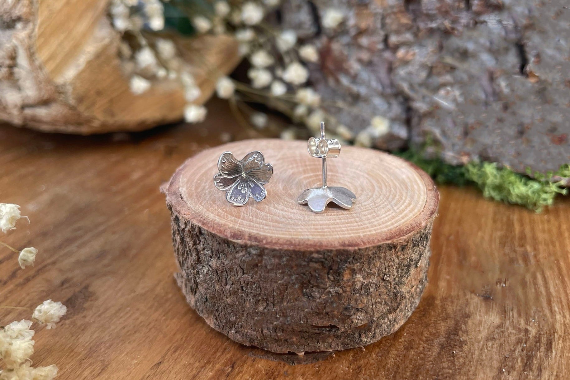 Silver Blossom Stud Earrings by Curious Magpie Jewellery