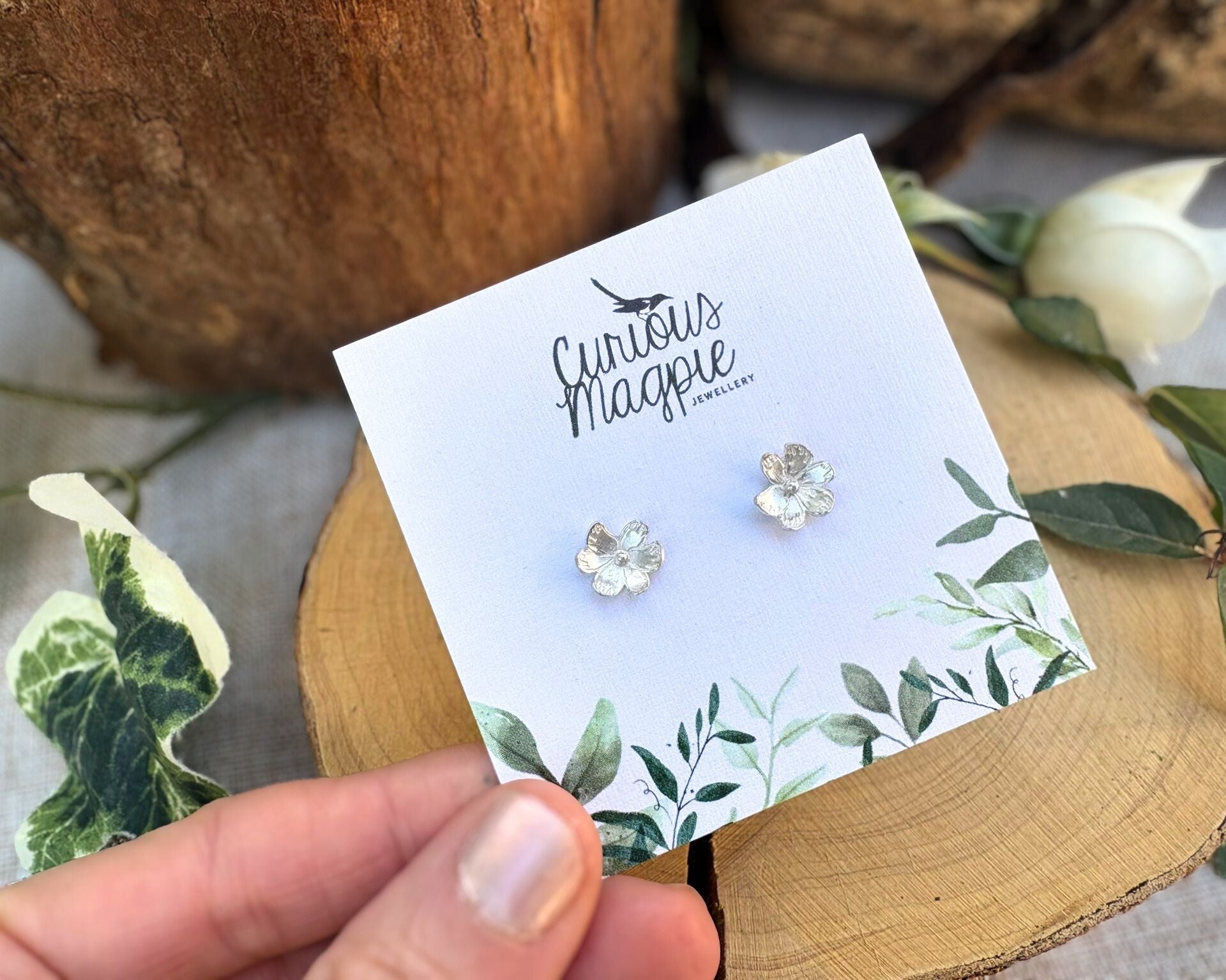 Silver Blossom Stud Earrings by Curious Magpie Jewellery