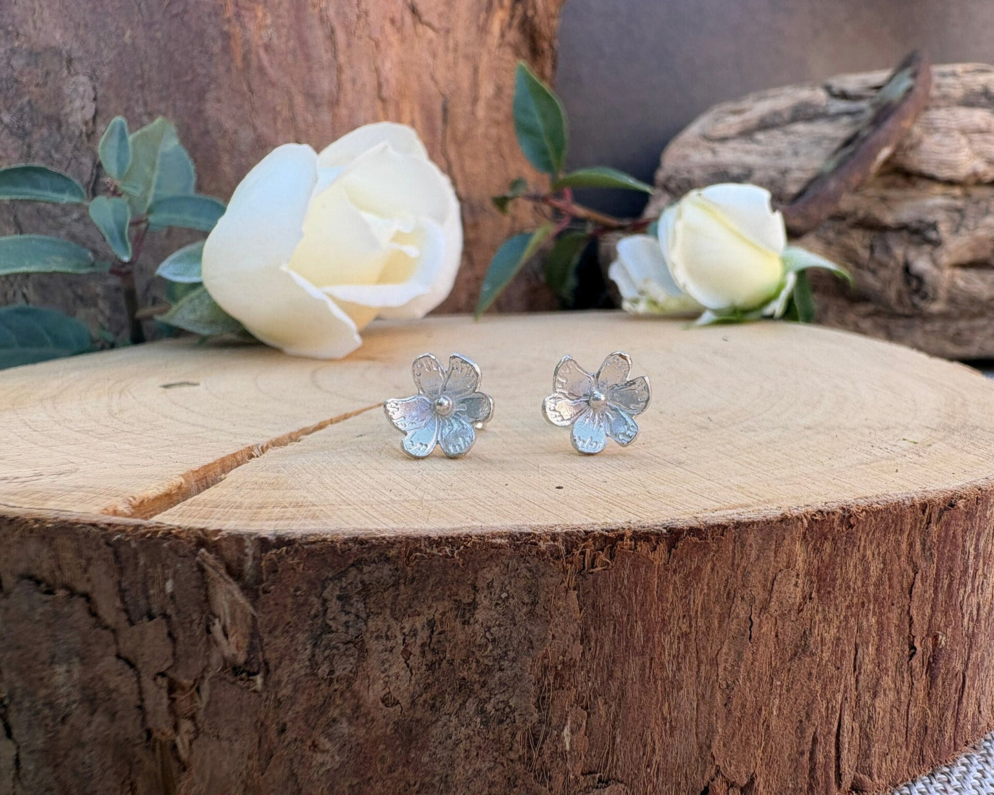 Silver Blossom Stud Earrings by Curious Magpie Jewellery