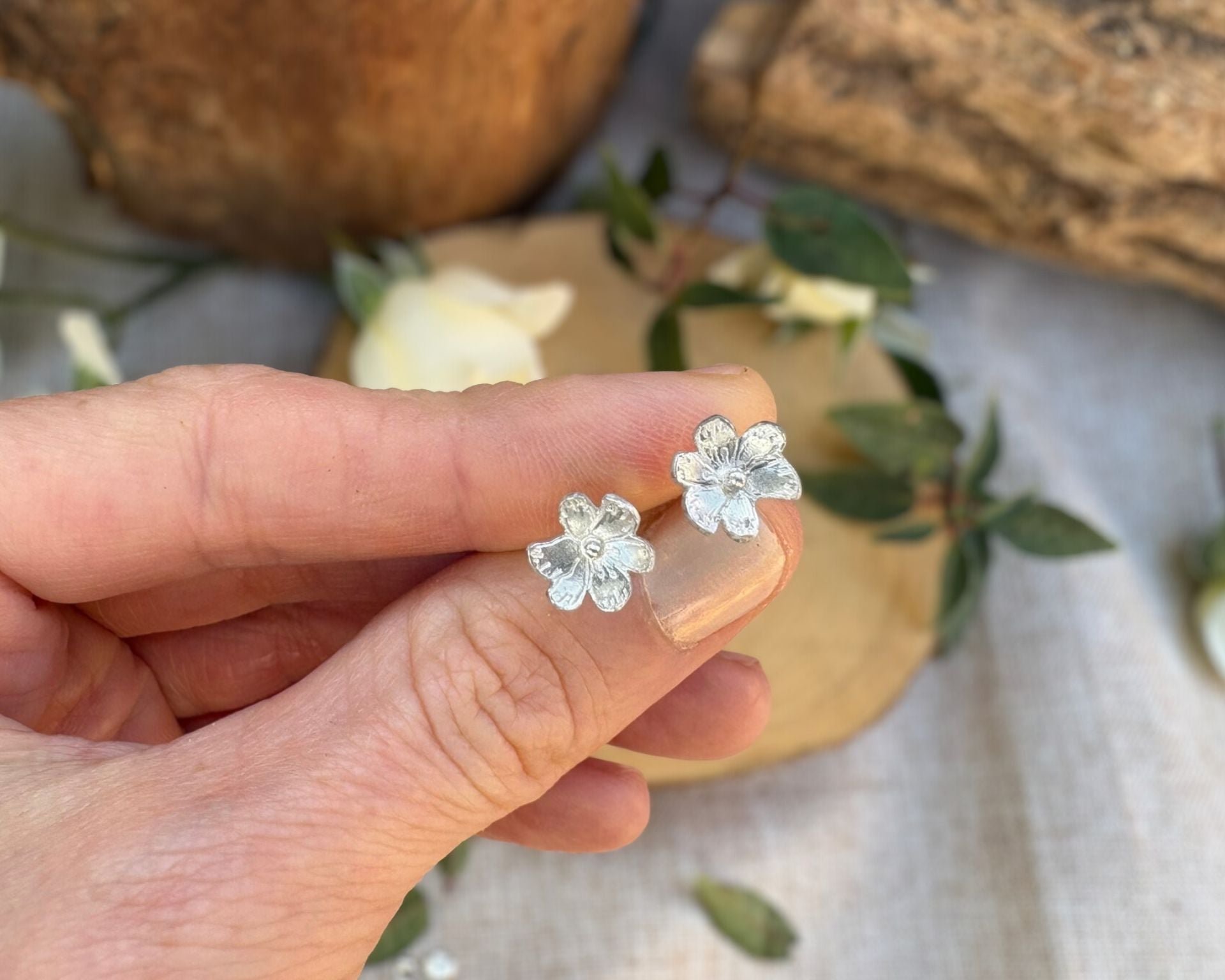 Silver Blossom Stud Earrings by Curious Magpie Jewellery