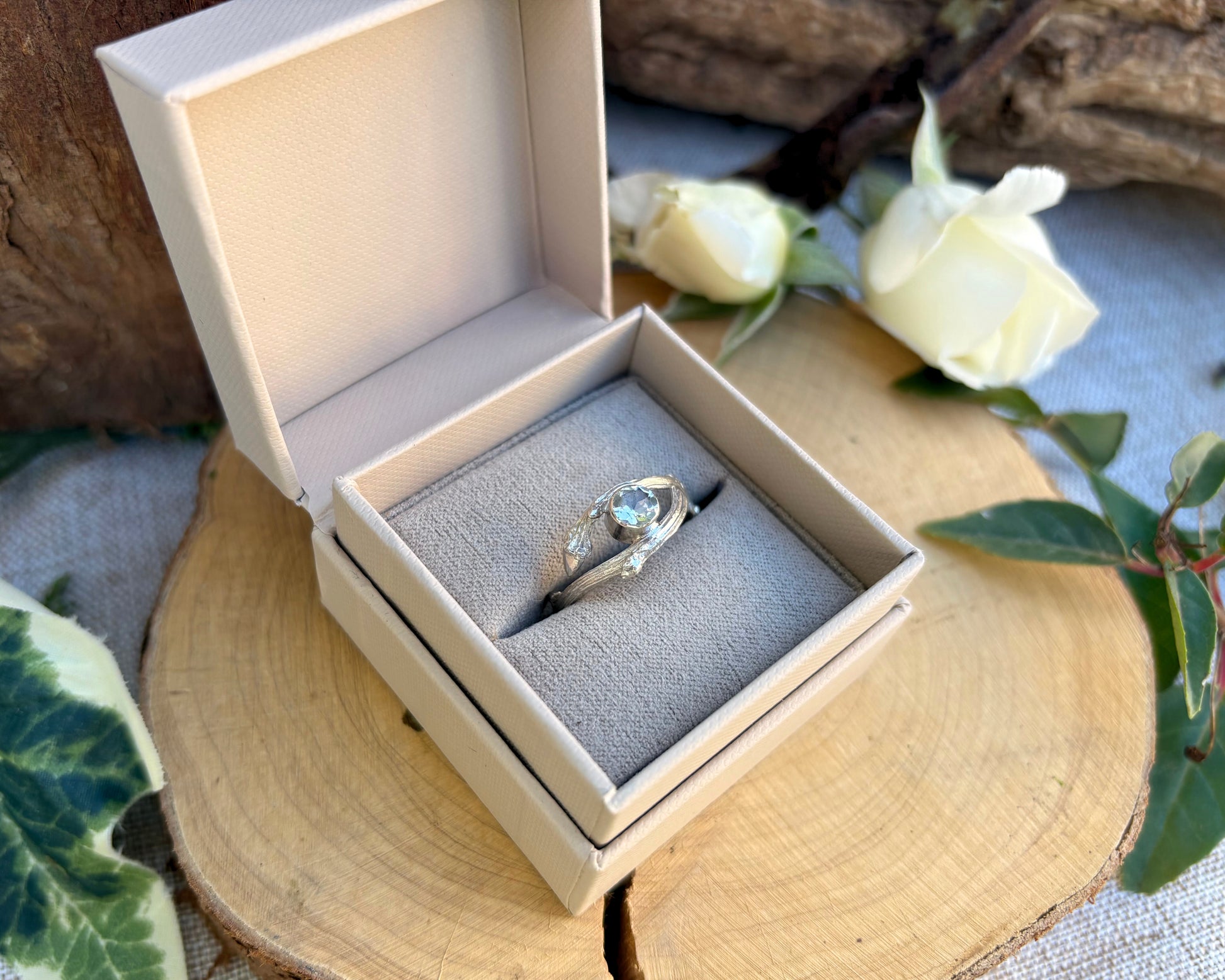 Silver Branch Ring with White Topaz gemstone by Curious Magpie Jewellery