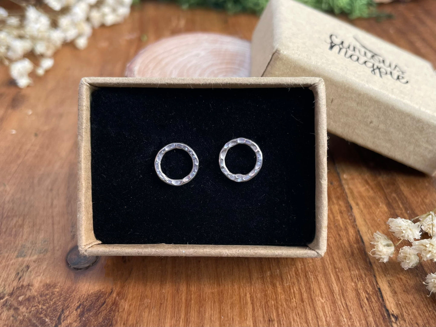 Silver Luna Circle Stud Earrings by Curious Magpie Jewellery