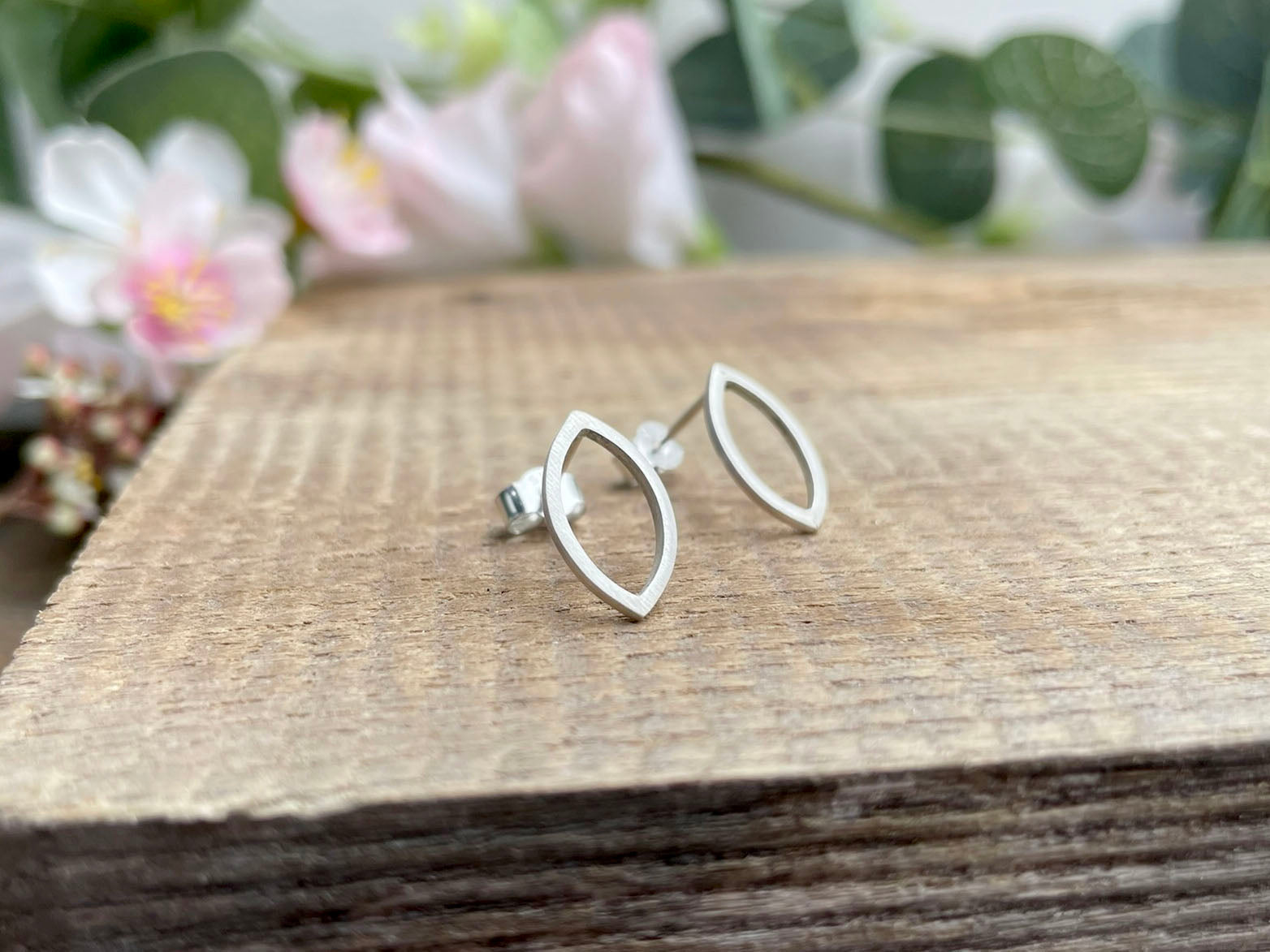 Silver Navette Stud Earrings by Curious Magpie Jewellery