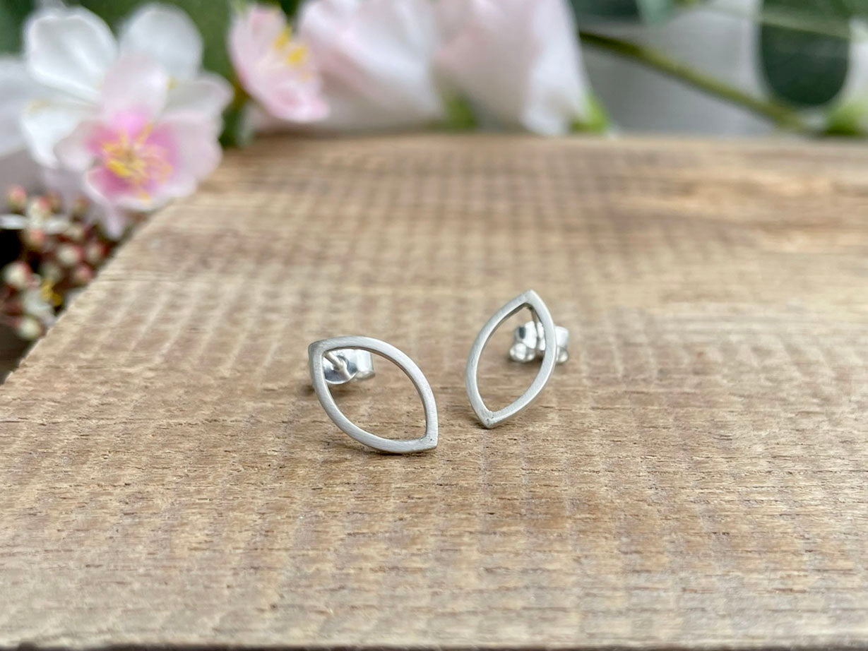 Silver Navette Stud Earrings by Curious Magpie Jewellery