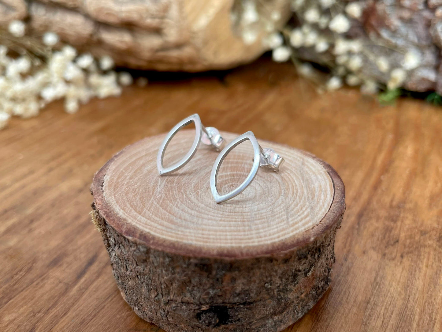 Silver Navette Stud Earrings by Curious Magpie Jewellery