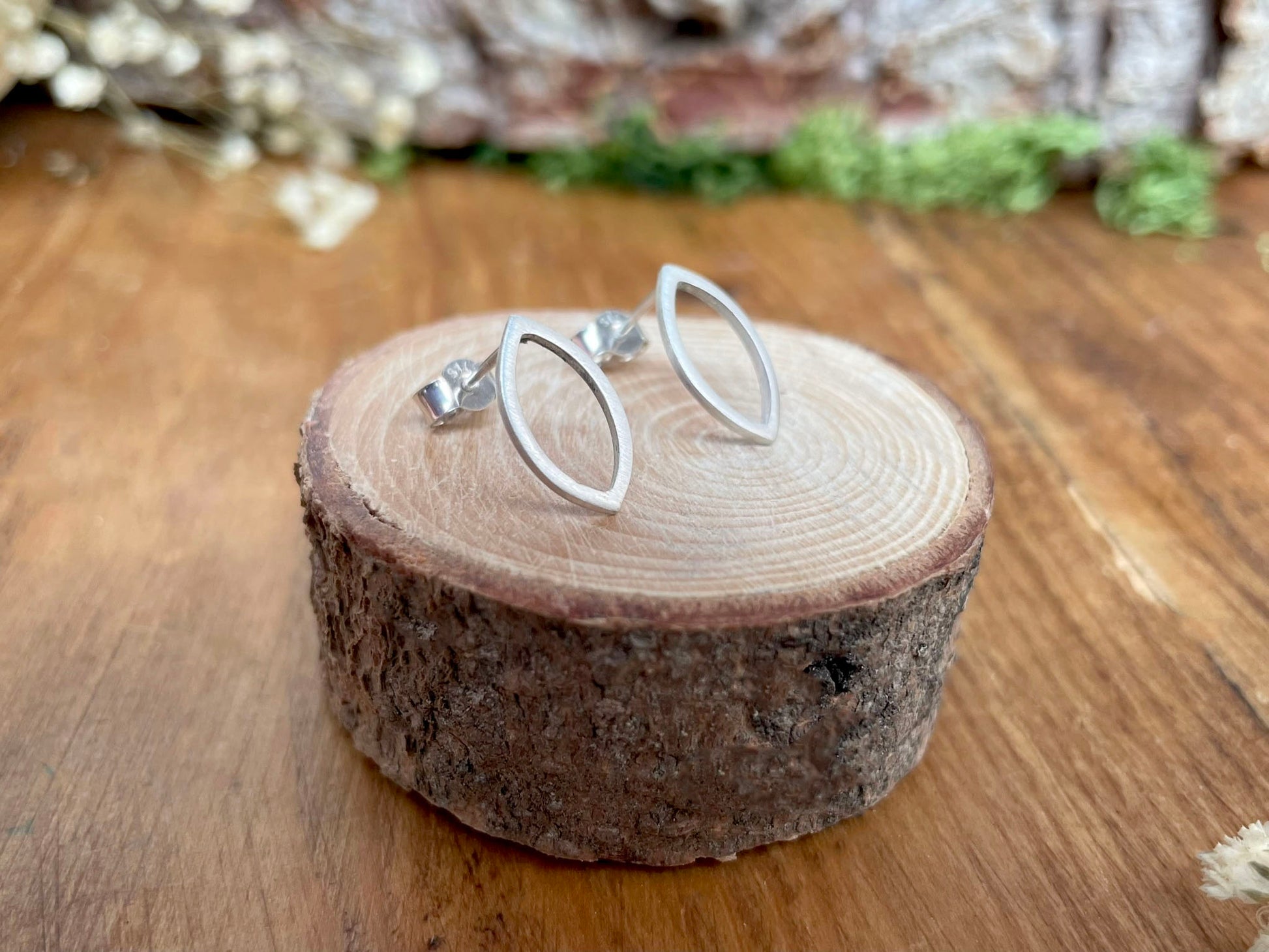 Silver Navette Stud Earrings by Curious Magpie Jewellery