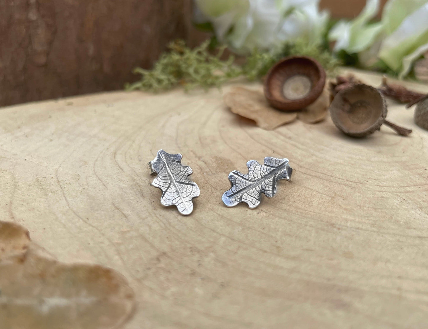 Silver Oak Leaf Earrings by Curious Magpie Jewellery