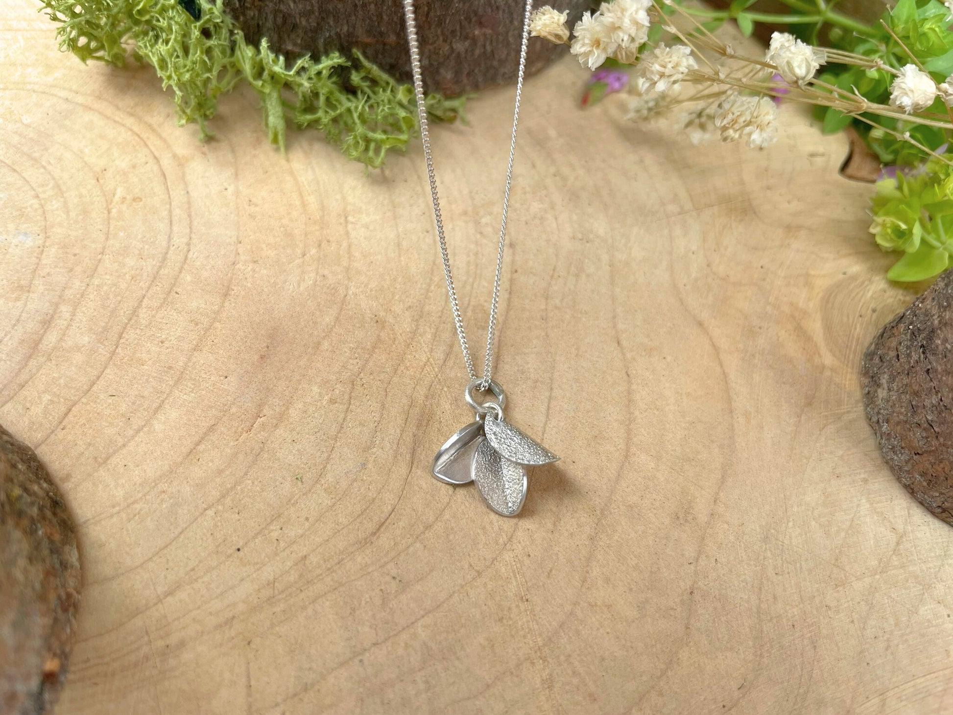 Silver Petal Necklace by Curious Magpie Jewellery