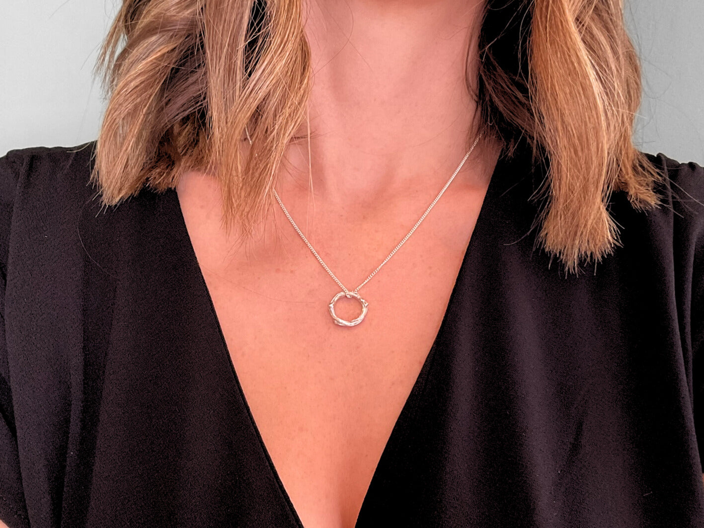 Silver Petite Twig Ring Necklace by Curious Magpie Jewellery