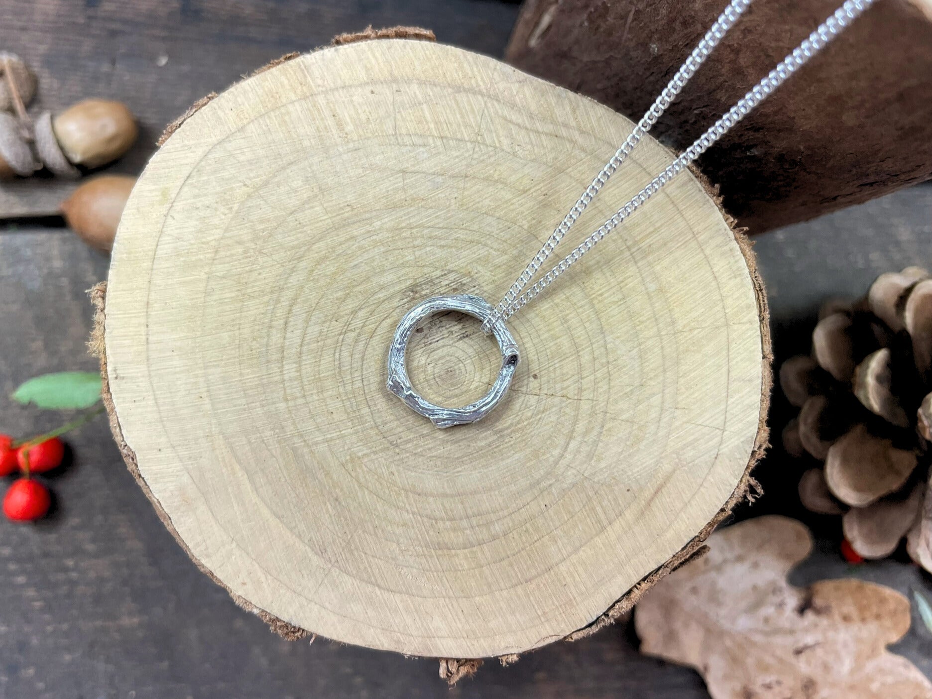 Silver Petite Twig Ring Necklace by Curious Magpie Jewellery