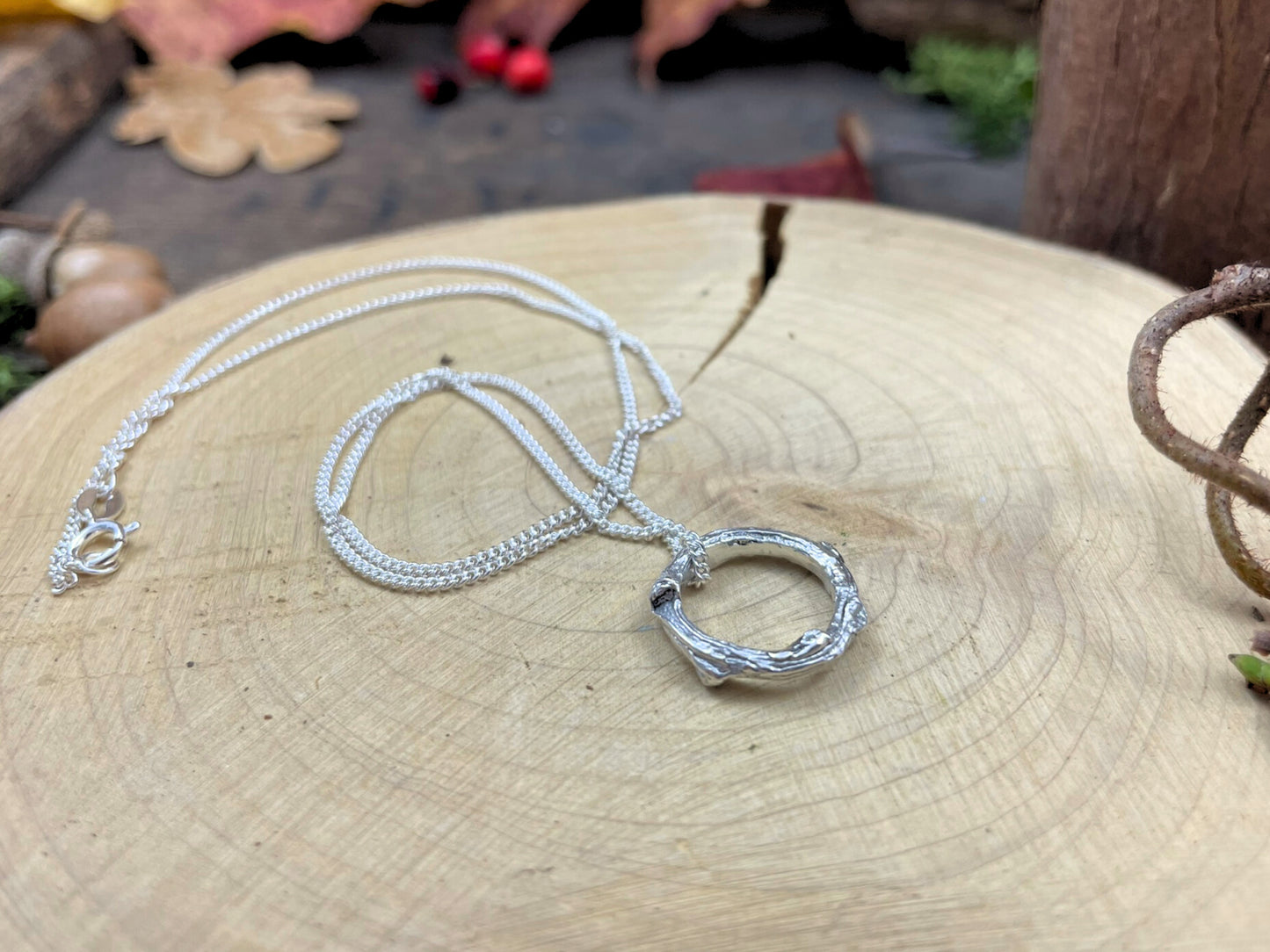 Silver Petite Twig Ring Necklace by Curious Magpie Jewellery