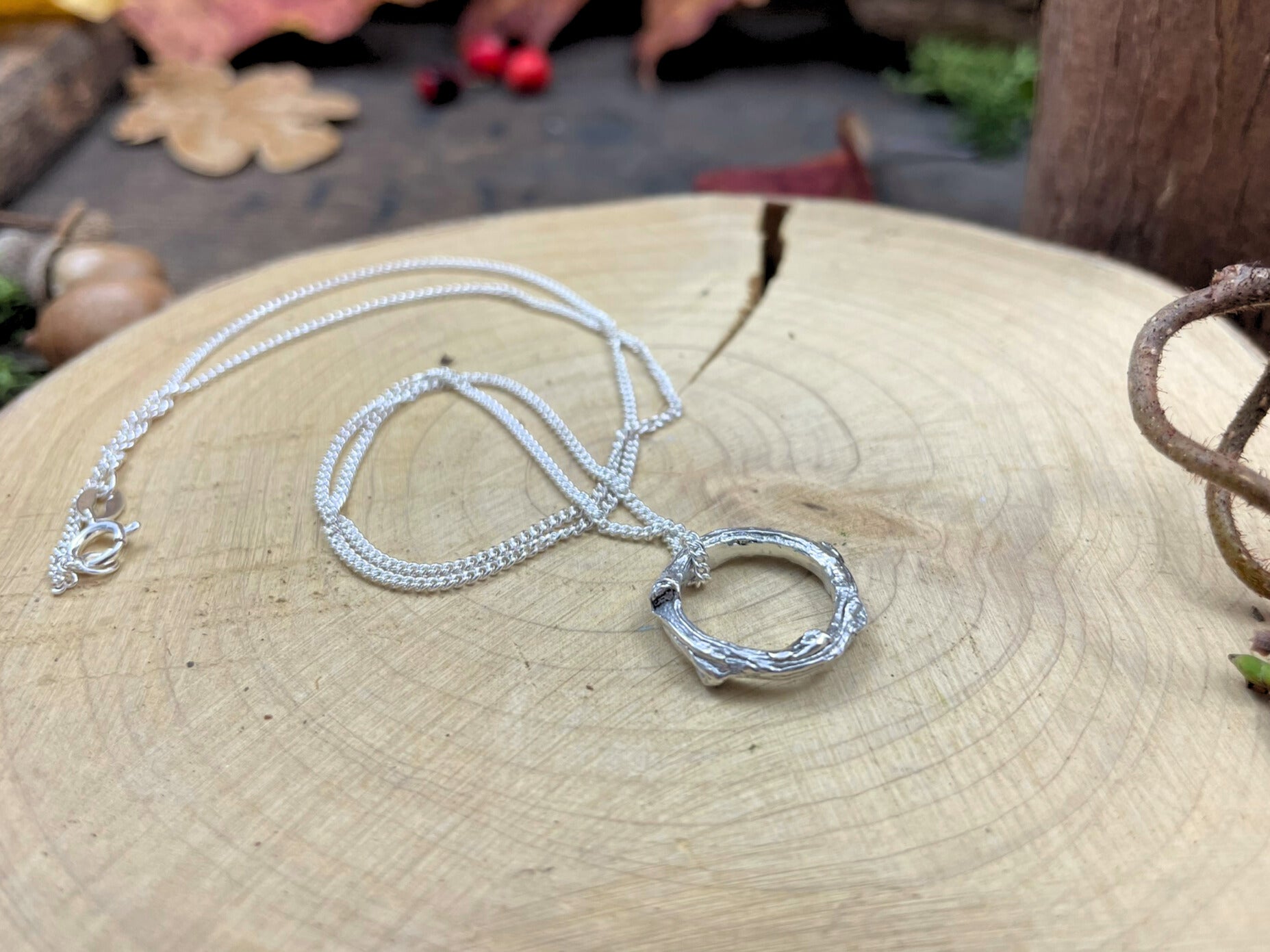 Silver Petite Twig Ring Necklace by Curious Magpie Jewellery