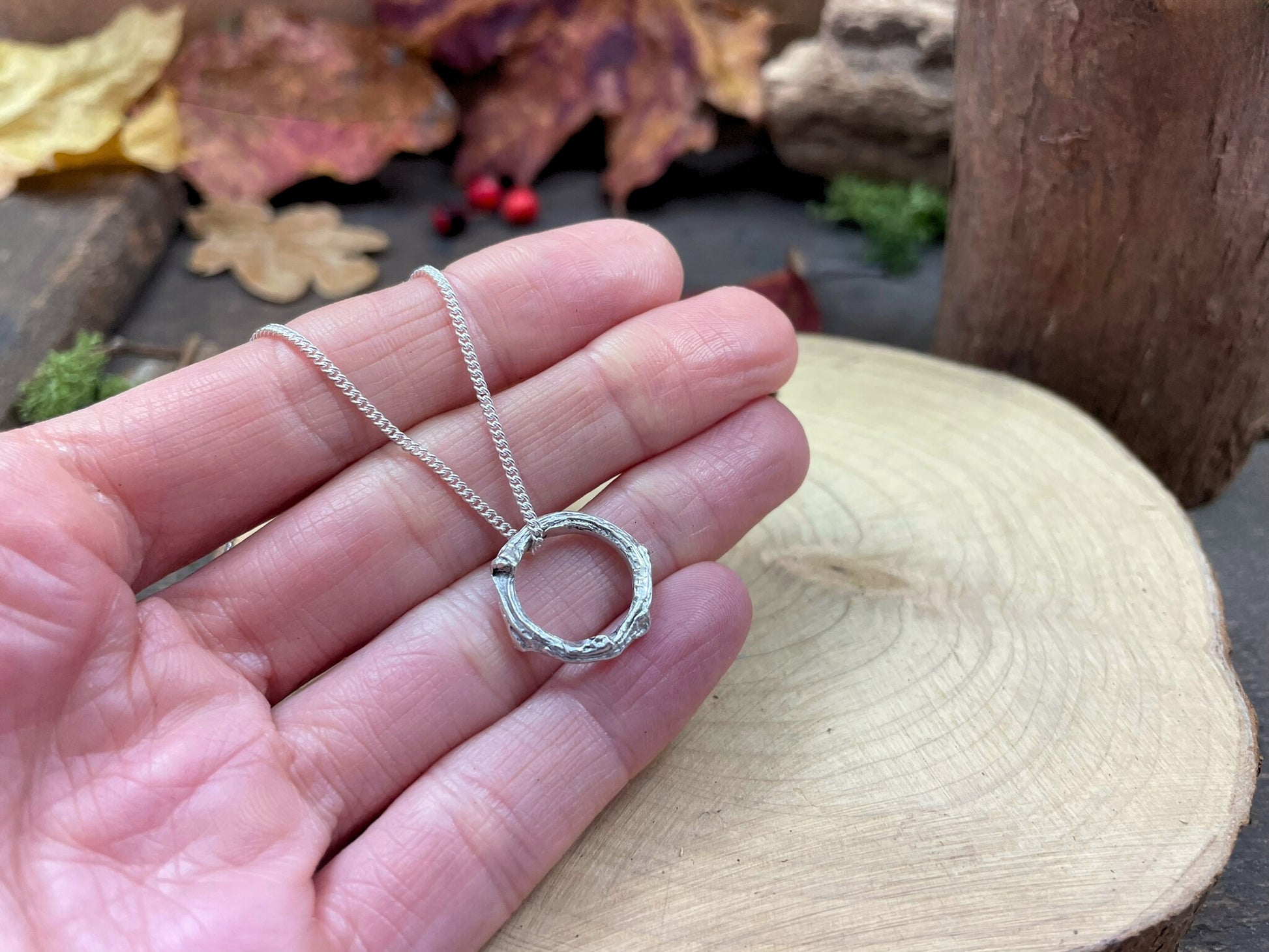 Silver Petite Twig Ring Necklace by Curious Magpie Jewellery