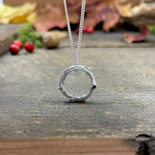 Silver Petite Twig Ring Necklace by Curious Magpie Jewellery