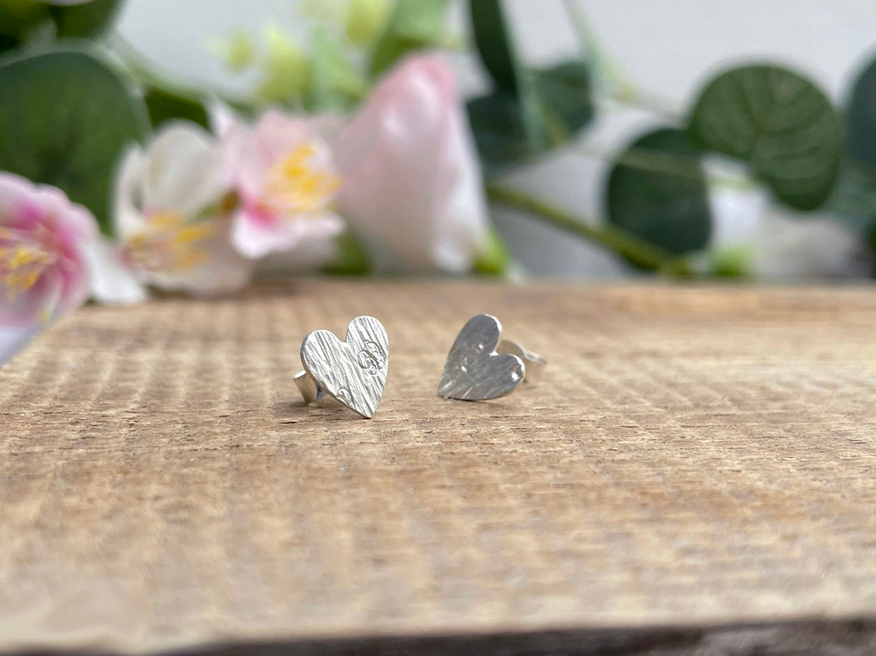 Silver Tree Bark Heart Stud Earrings by Curious Magpie Jewellery