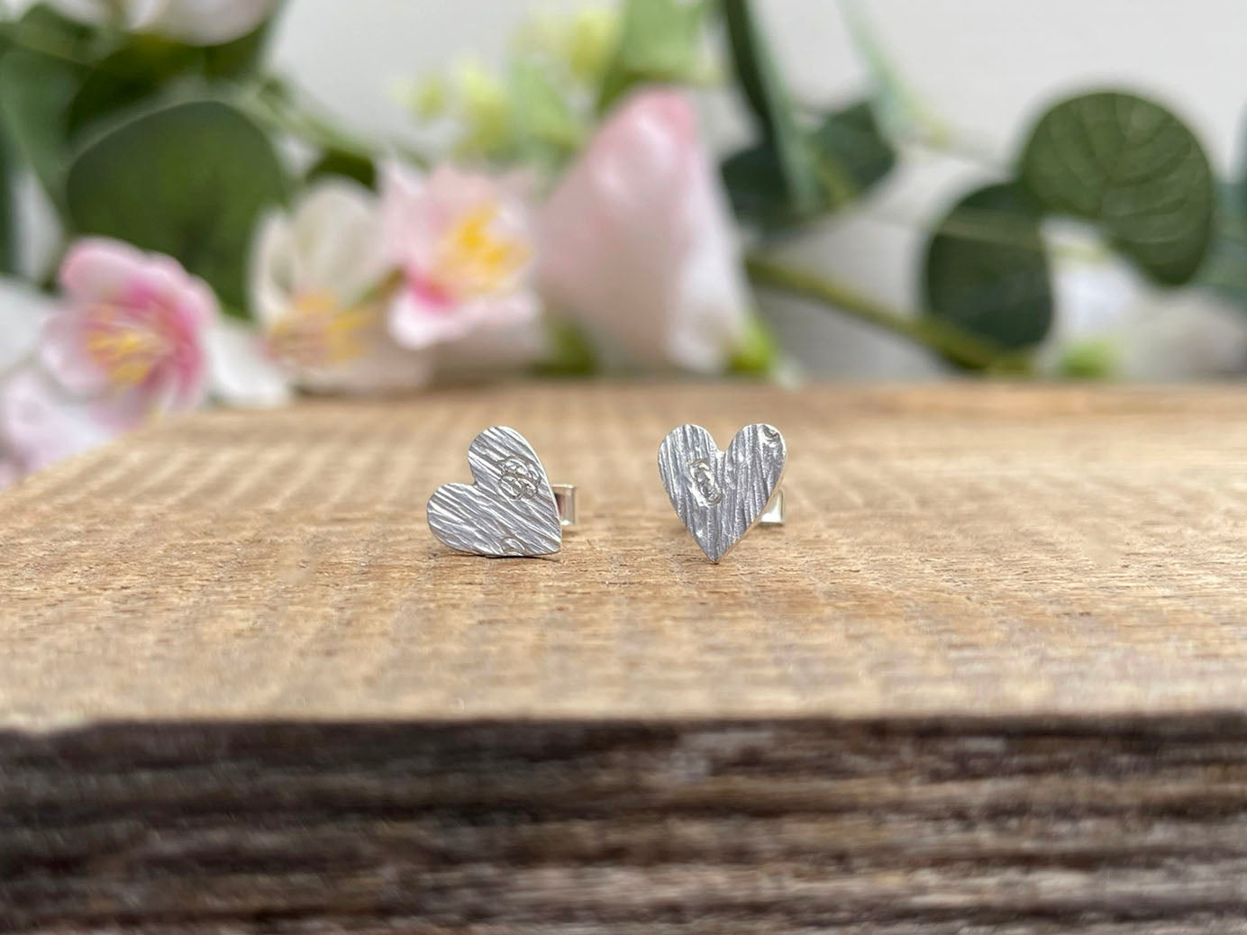 Silver Tree Bark Heart Stud Earrings by Curious Magpie Jewellery