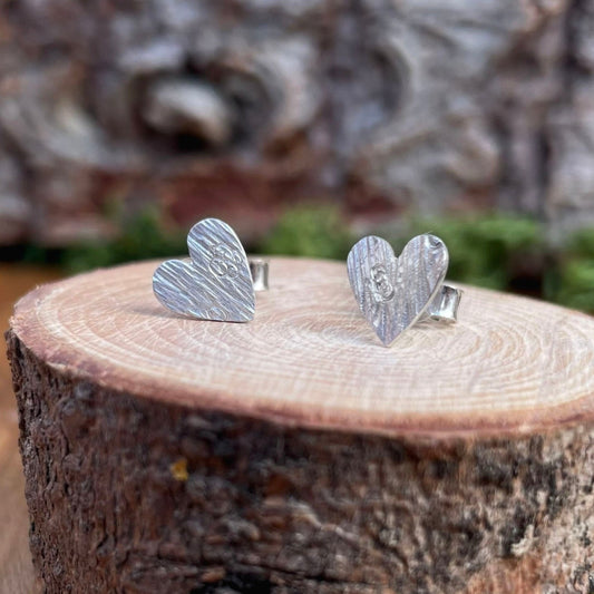 Silver Tree Bark Heart Stud Earrings by Curious Magpie Jewellery