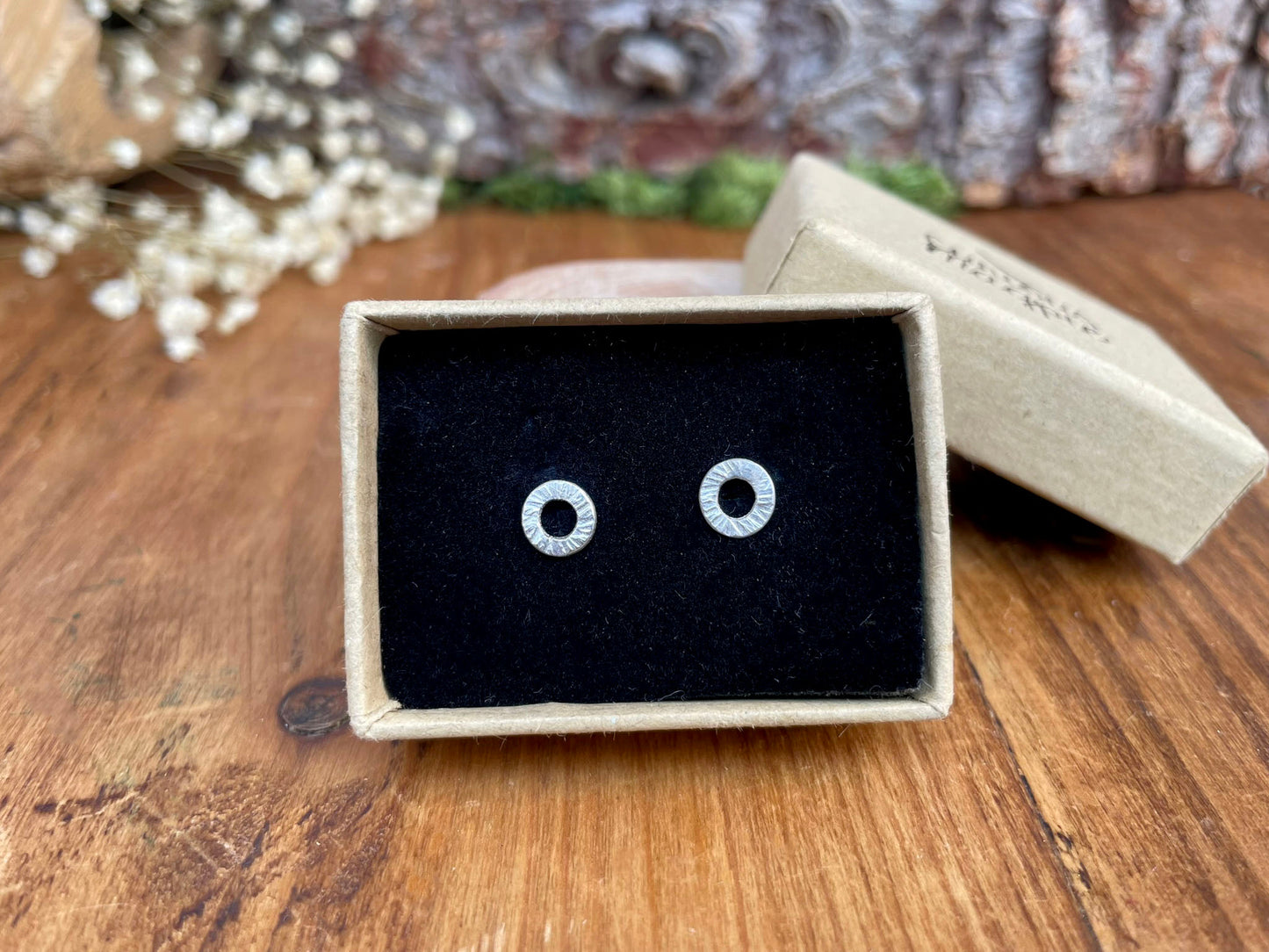 Silver Tree Bark Stud Earrings by Curious Magpie Jewellery