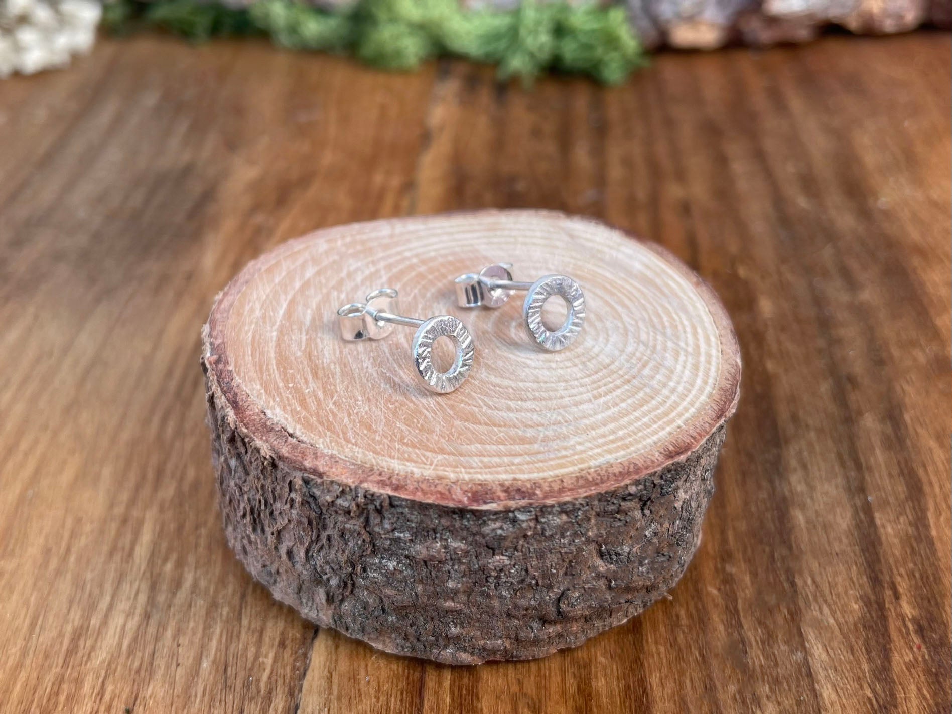 Silver Tree Bark Stud Earrings by Curious Magpie Jewellery