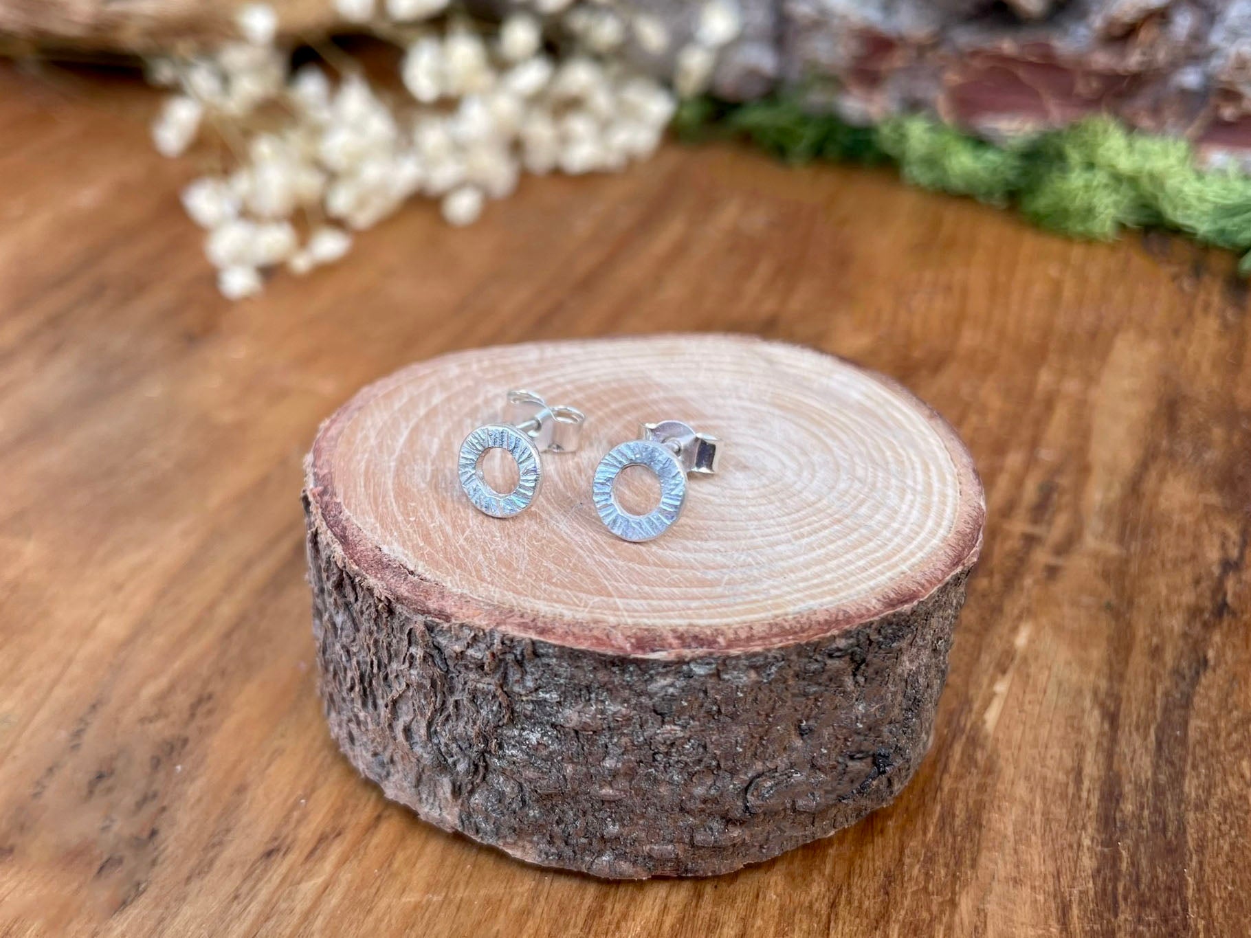 Silver Tree Bark Stud Earrings by Curious Magpie Jewellery
