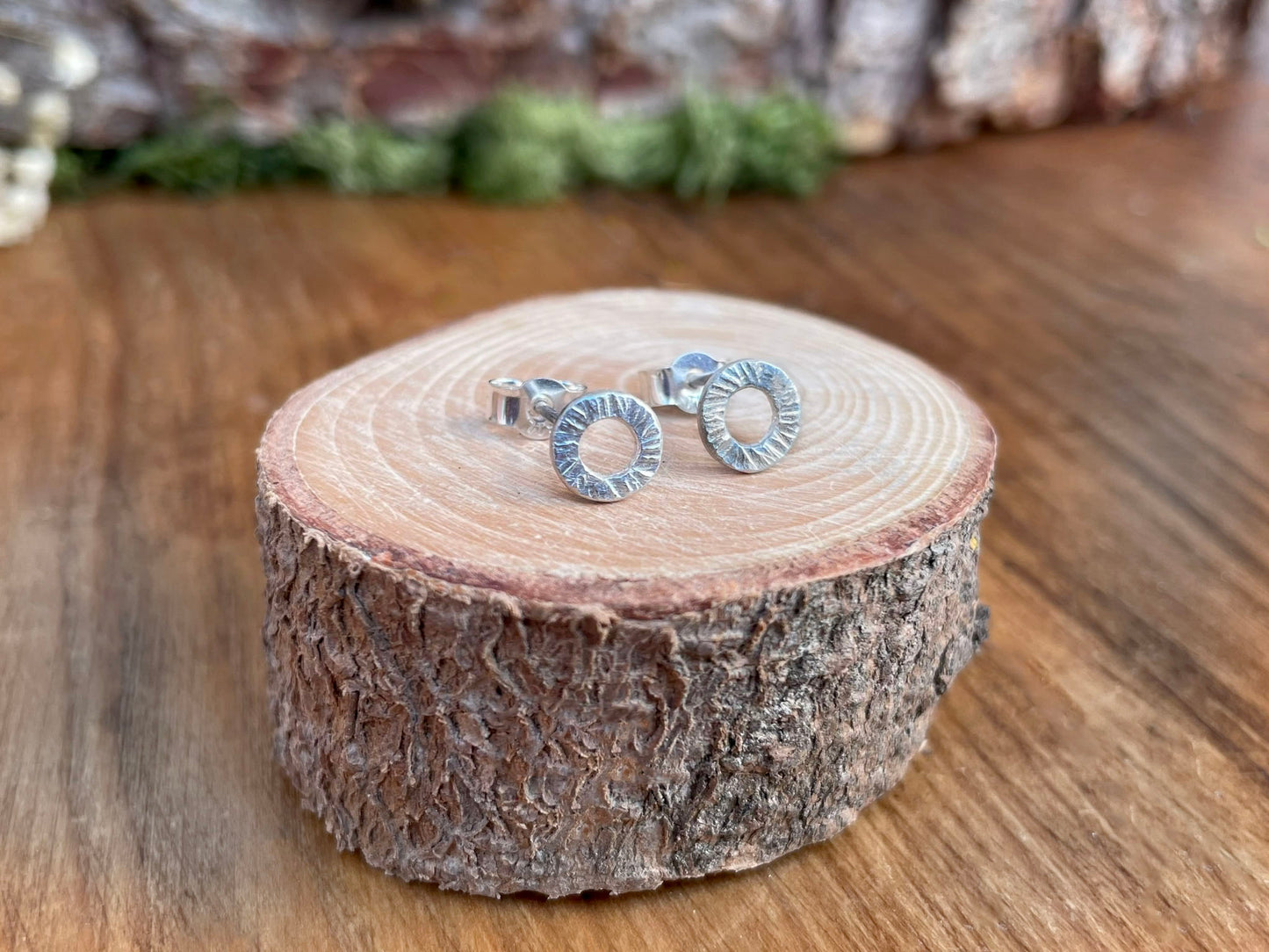 Silver Tree Bark Stud Earrings by Curious Magpie Jewellery