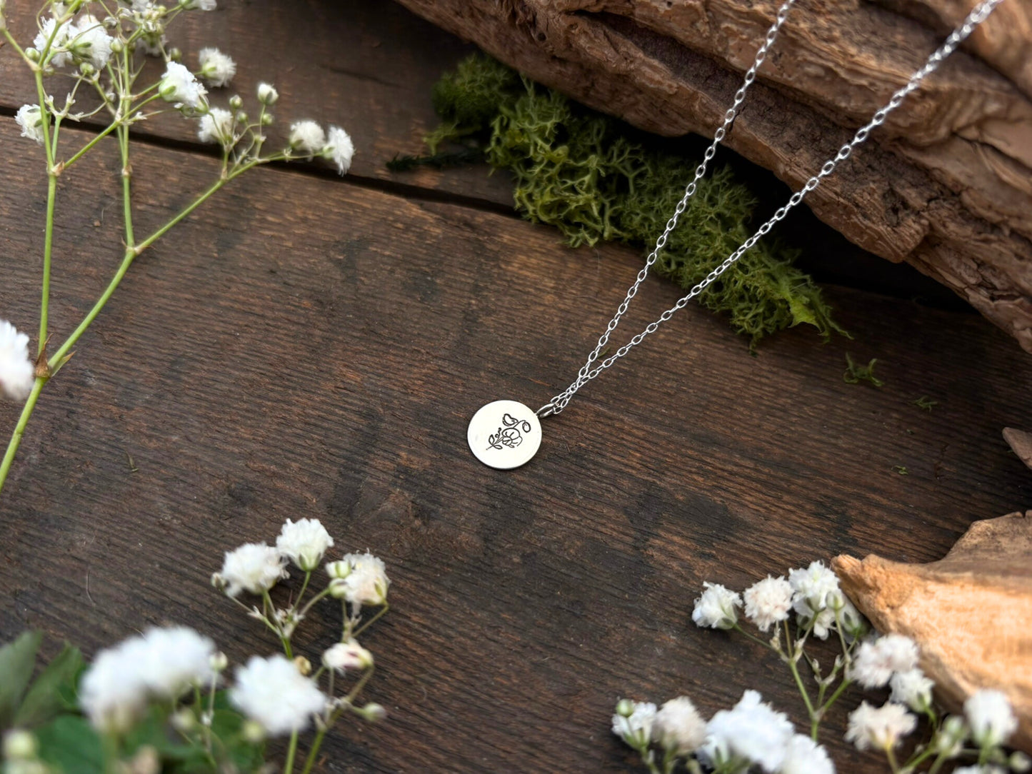 Silver birth flower necklace, April Birthday - Sweet pea by Curious Magpie Jewellery