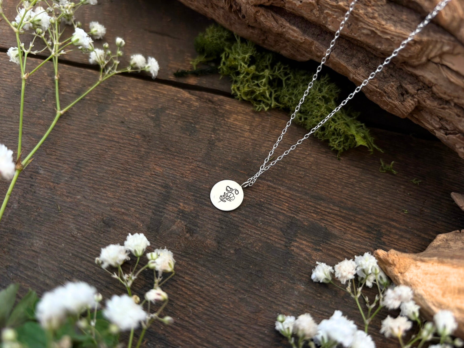 Silver birth flower necklace, April Birthday - Sweet pea by Curious Magpie Jewellery