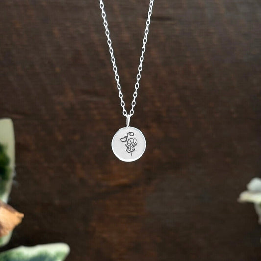 Silver birth flower necklace, April Birthday - Sweet pea by Curious Magpie Jewellery