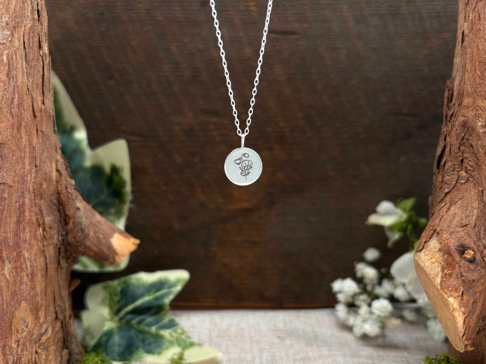 Silver birth flower necklace, April Birthday - Sweet pea by Curious Magpie Jewellery