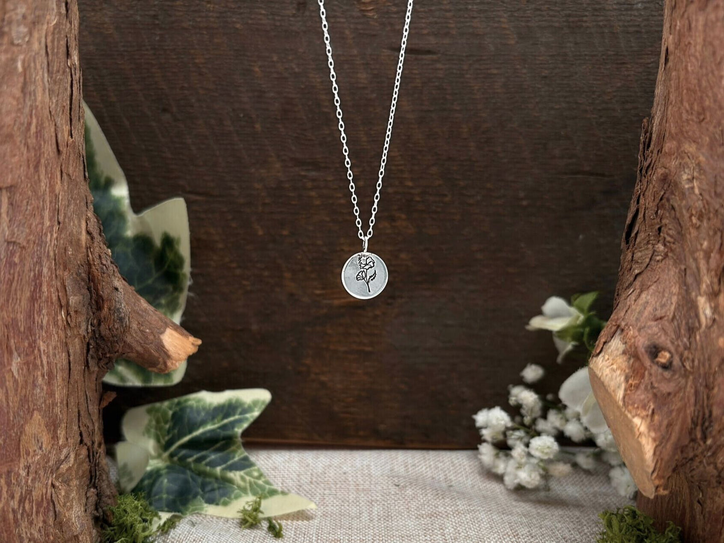 Silver birth flower necklace, August Birthday - Poppy by Curious Magpie Jewellery