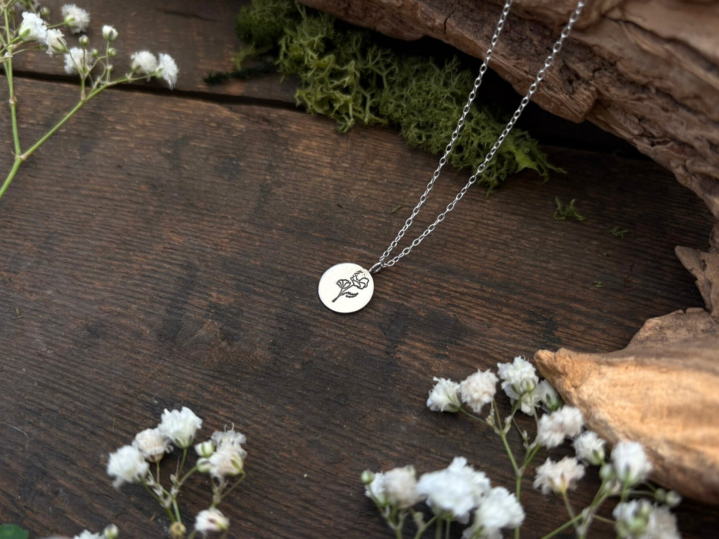 Silver birth flower necklace, August Birthday - Poppy by Curious Magpie Jewellery