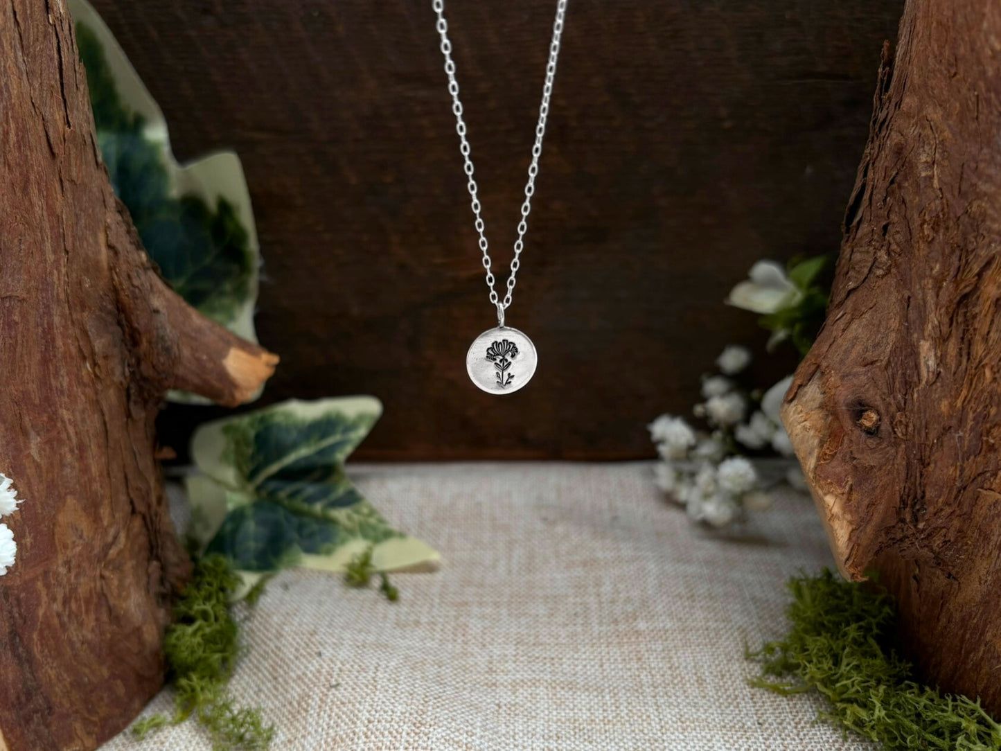 Silver birth flower necklace, June Birthday - Honeysuckle by Curious Magpie Jewellery