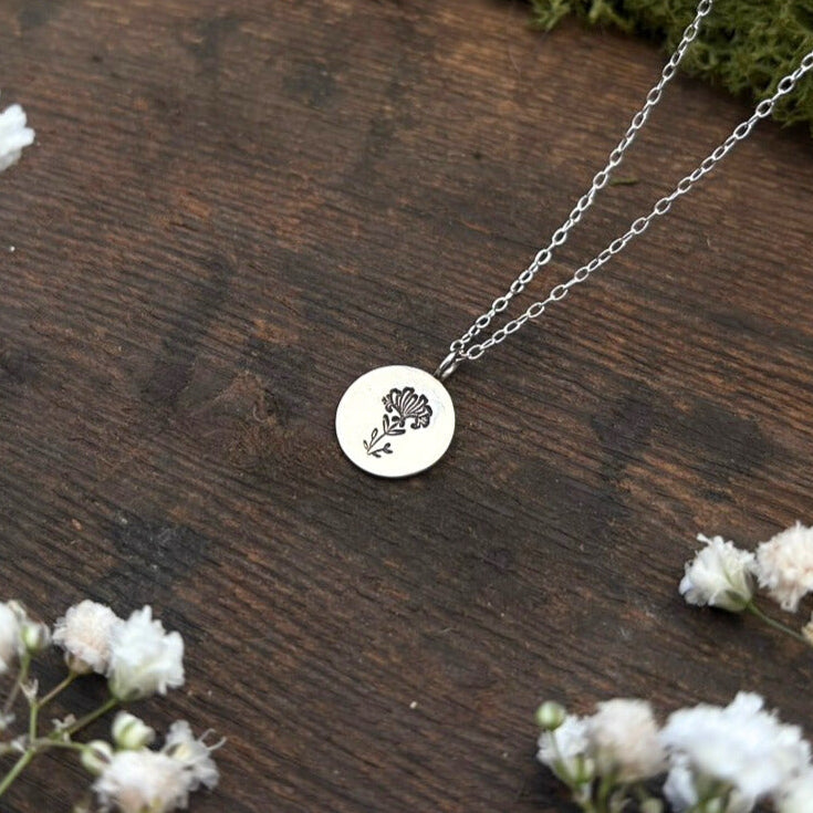 Silver birth flower necklace, June Birthday - Honeysuckle by Curious Magpie Jewellery