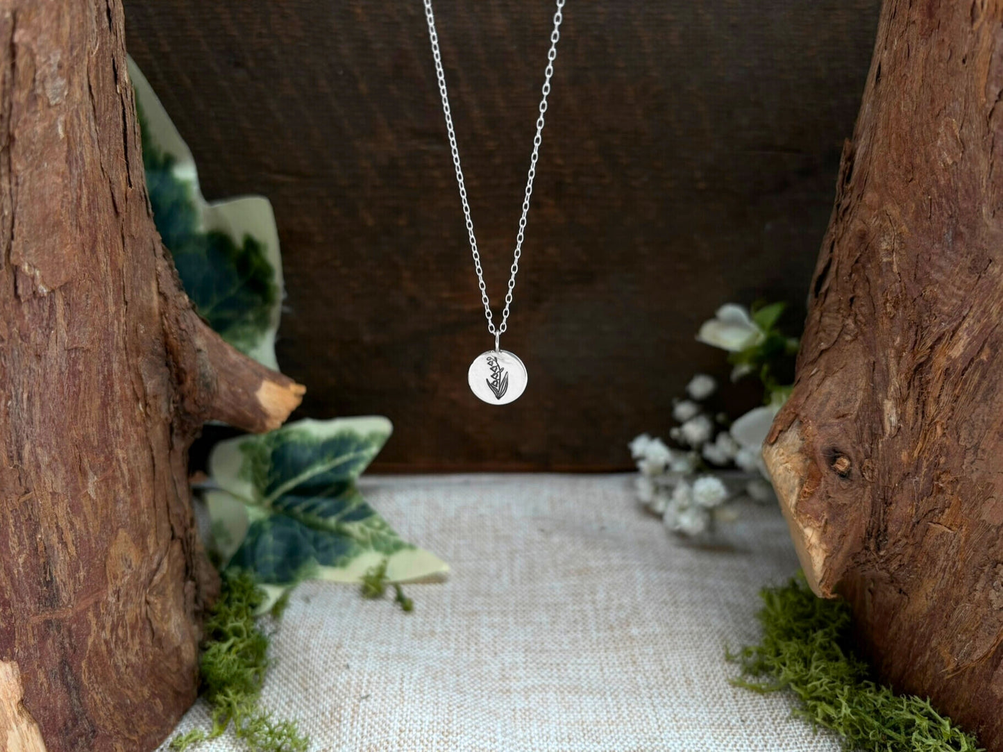 Silver birth flower necklace, May Birthday - Lily-of-the-valley by Curious Magpie Jewellery