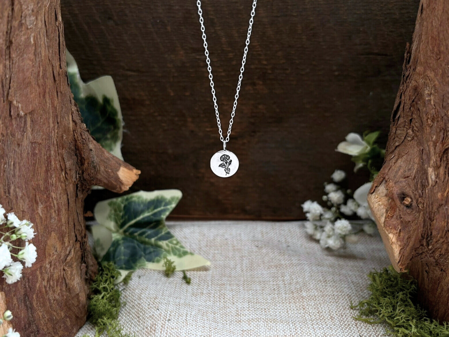 Silver birth flower necklace, September Birthday - Morning Glory by Curious Magpie Jewellery