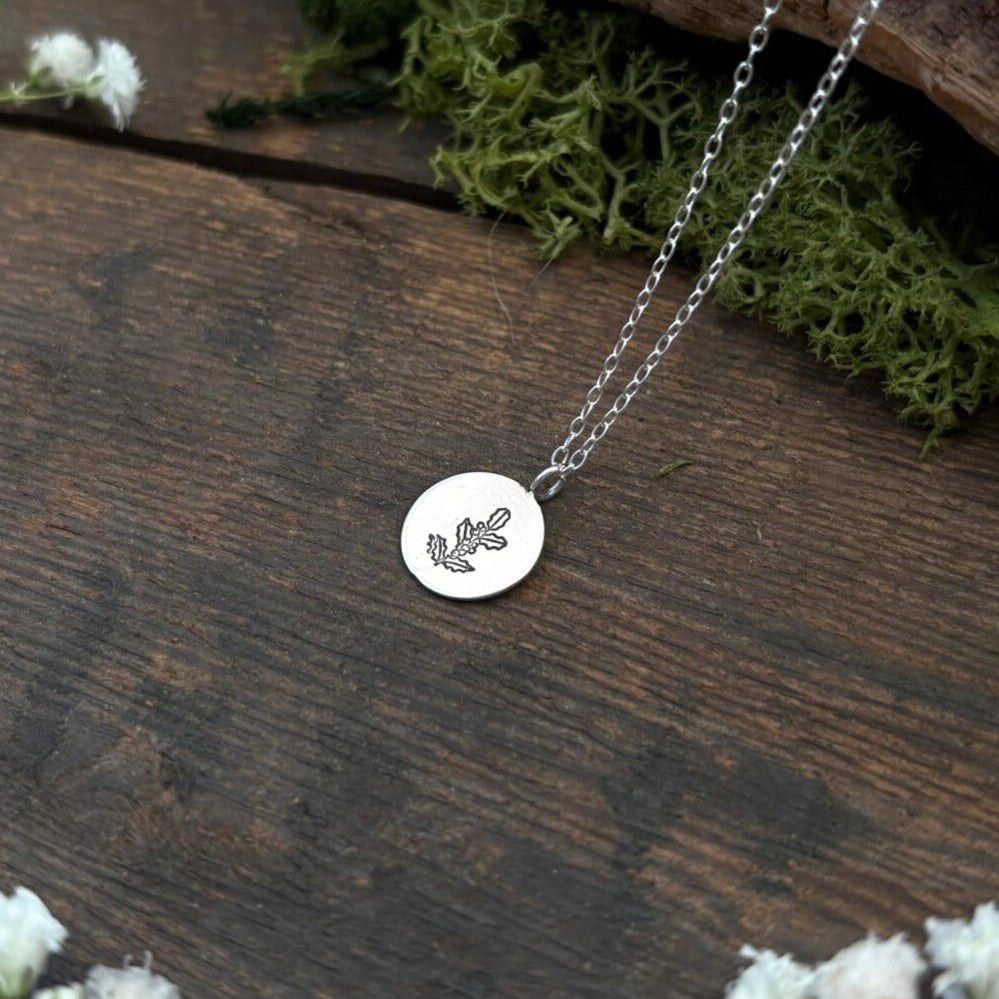 Silver birth flower necklace, December Birthday, Holly- by Curious Magpie Jewellery