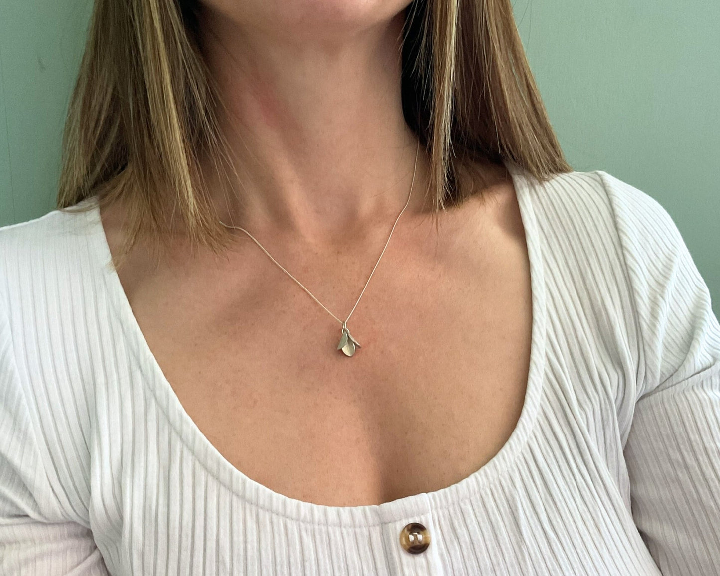 Silver Petal Necklace by Curious Magpie Jewellery worn