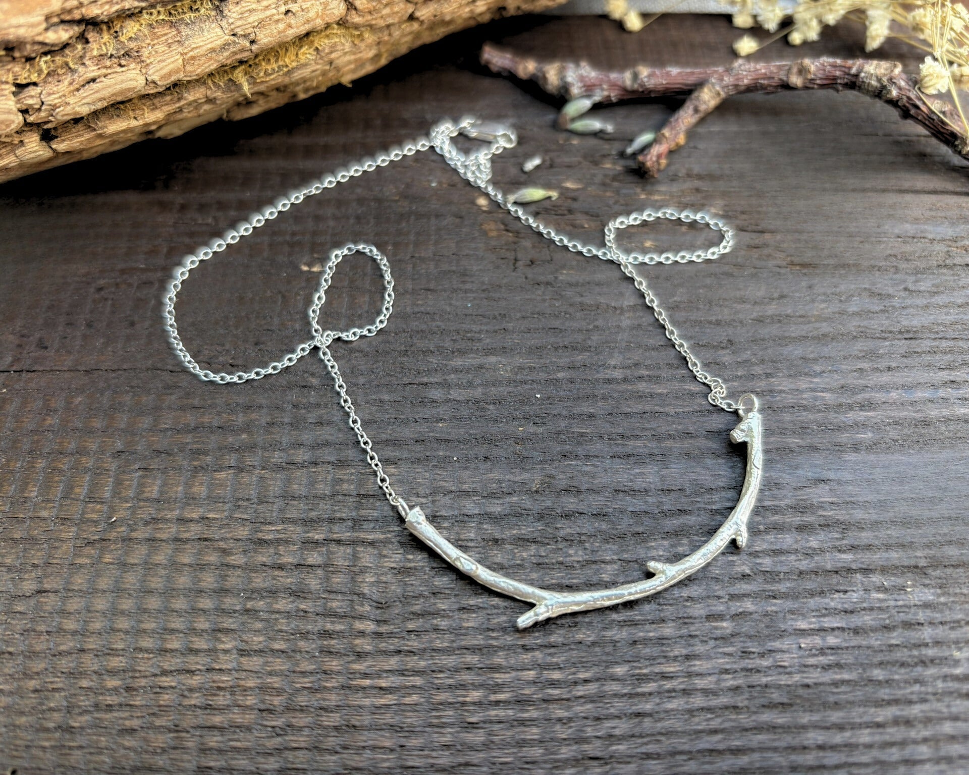Silver Twig Necklace by Curious Magpie Jewellery