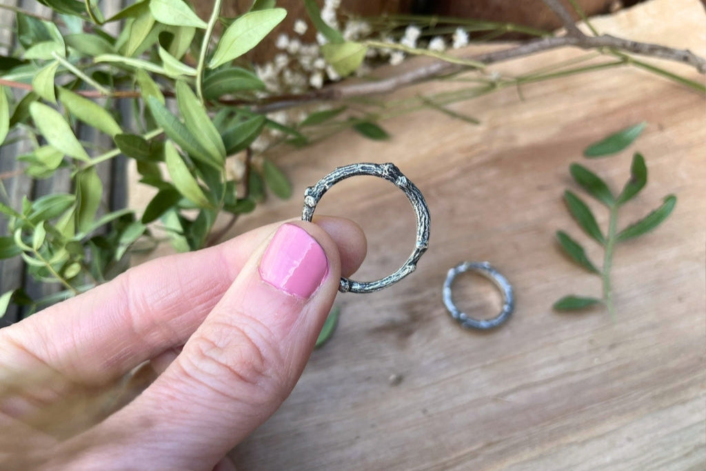Silver Twig Wedding Rings by Curious Magpie Jewellery