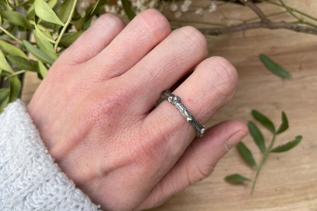 Silver Twig Wedding Rings by Curious Magpie Jewellery
