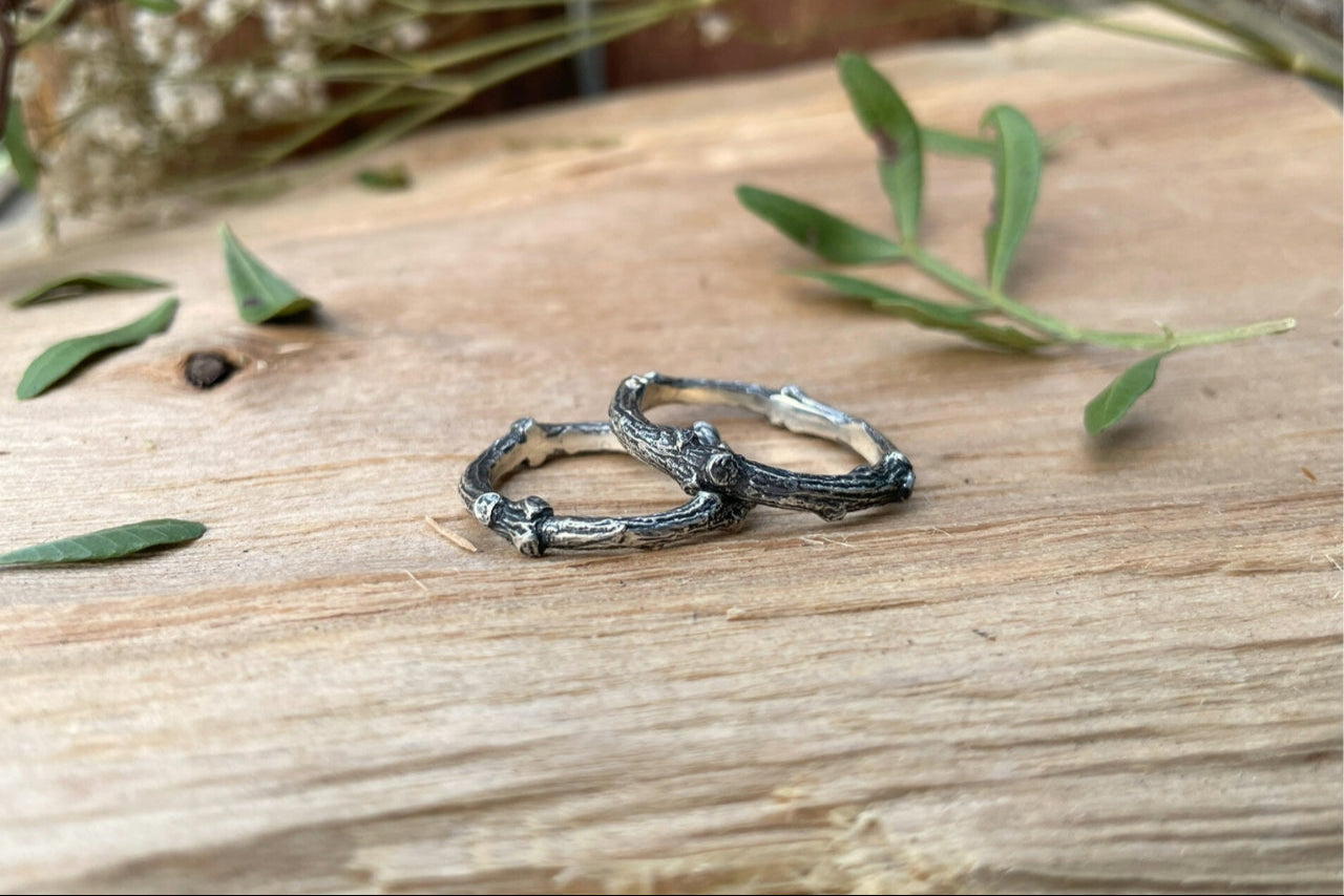 Silver Twig Wedding Rings by Curious Magpie Jewellery
