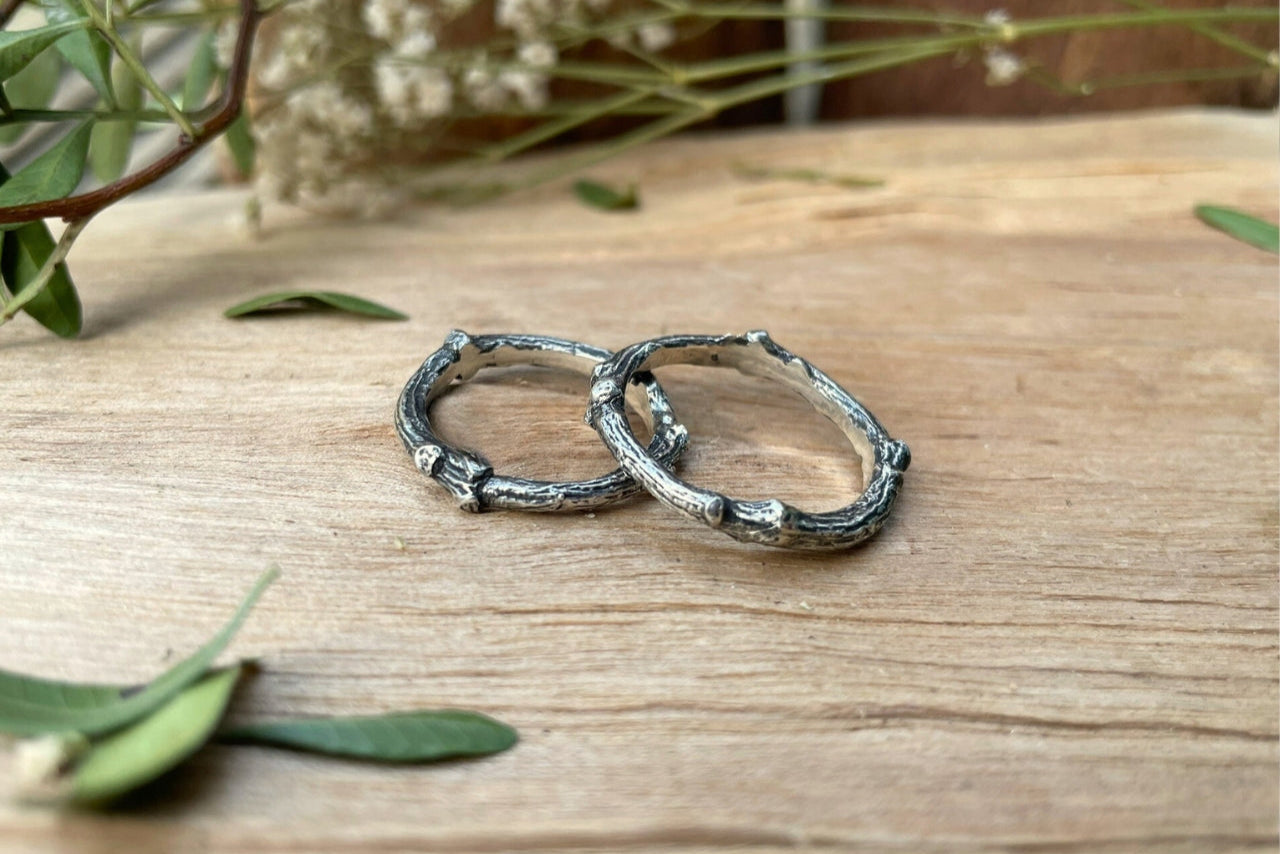 Silver Twig Wedding Rings by Curious Magpie Jewellery