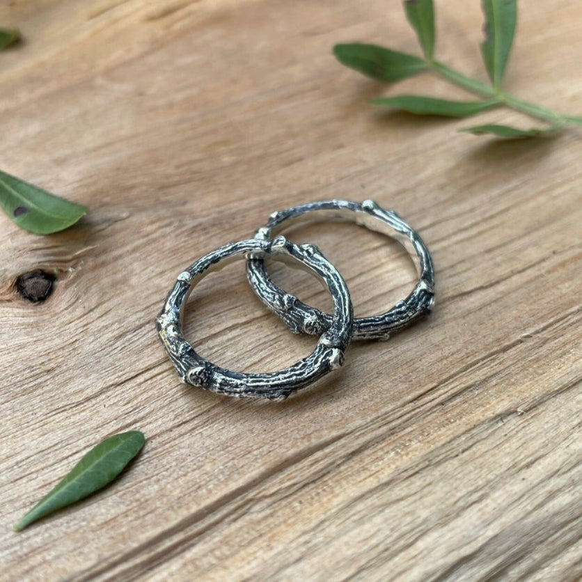 Silver Twig Wedding Rings by Curious Magpie Jewellery