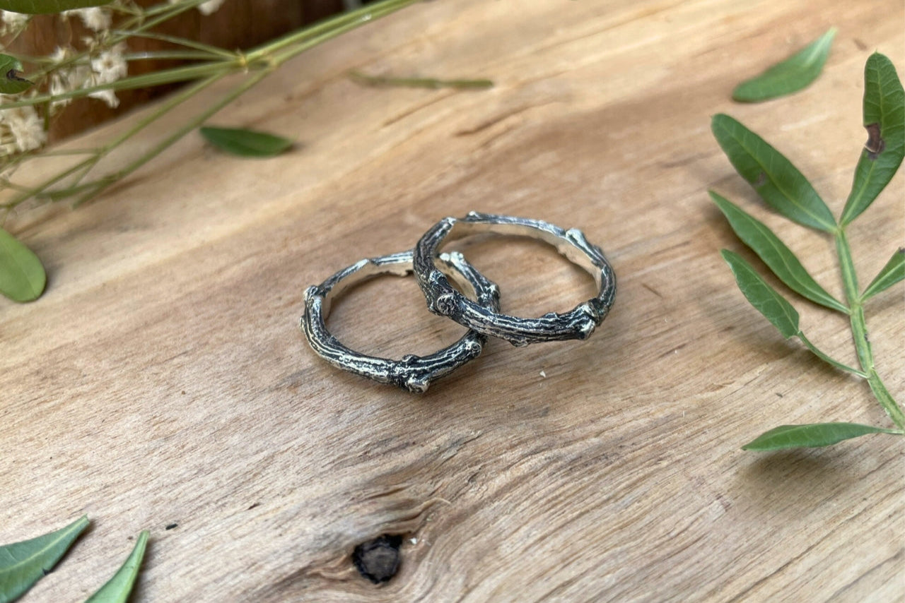 Silver Twig Wedding Rings by Curious Magpie Jewellery