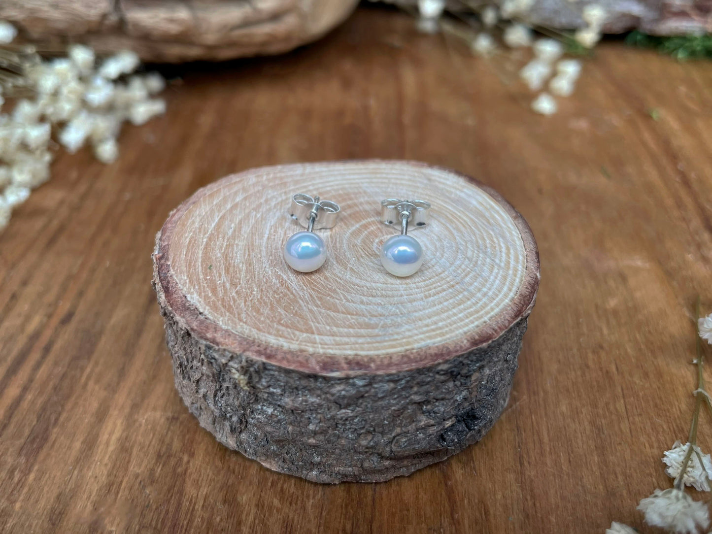 White Pixie Pearl Stud Earrings by Curious Magpie Jewellery